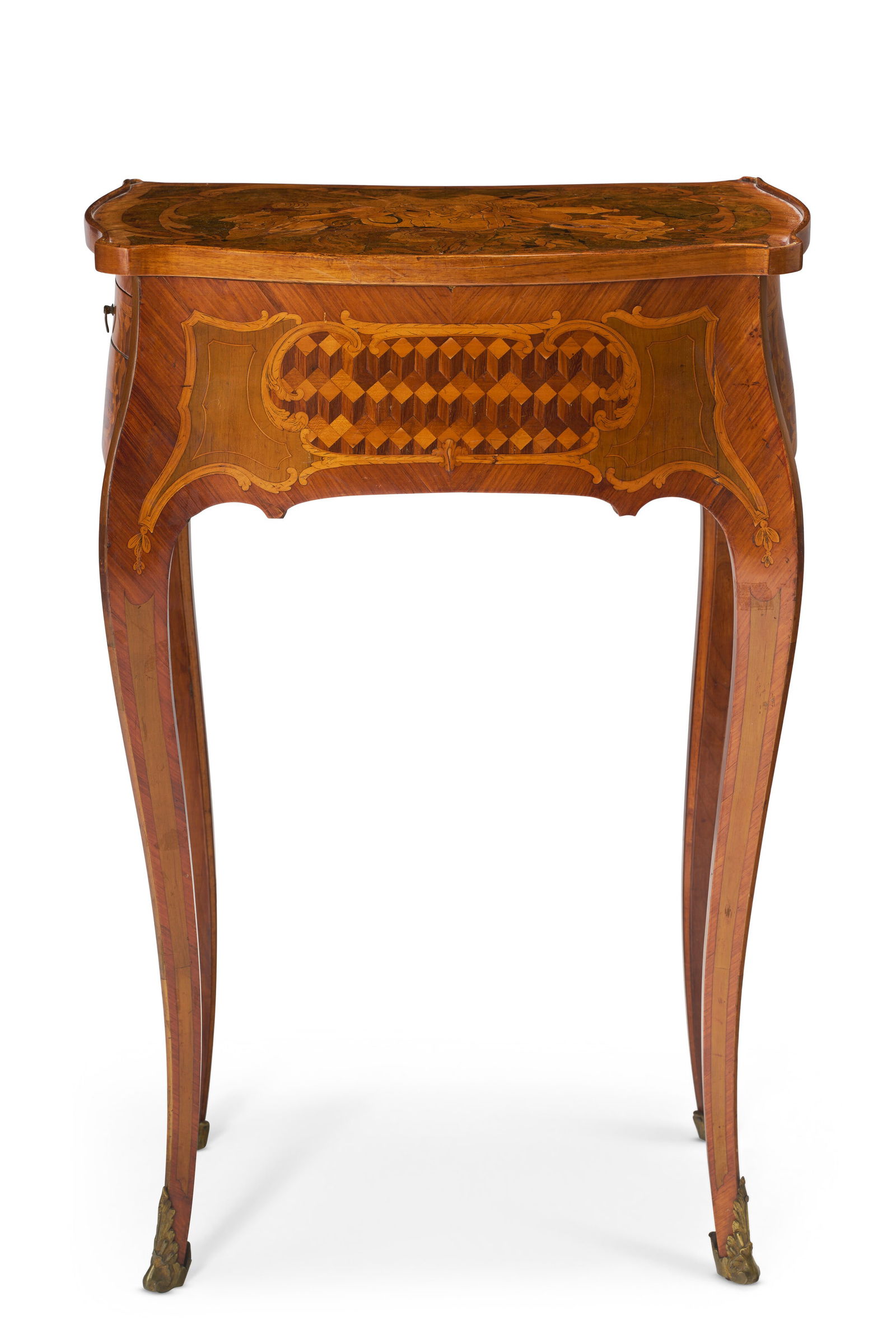 A FRENCH ORMOLU-MOUNTED TULIPWOOD, FRUITWOOD, BURR BIRCH AND MARQUETRY TABLE A ECRIRE 19TH CENTURY - 4