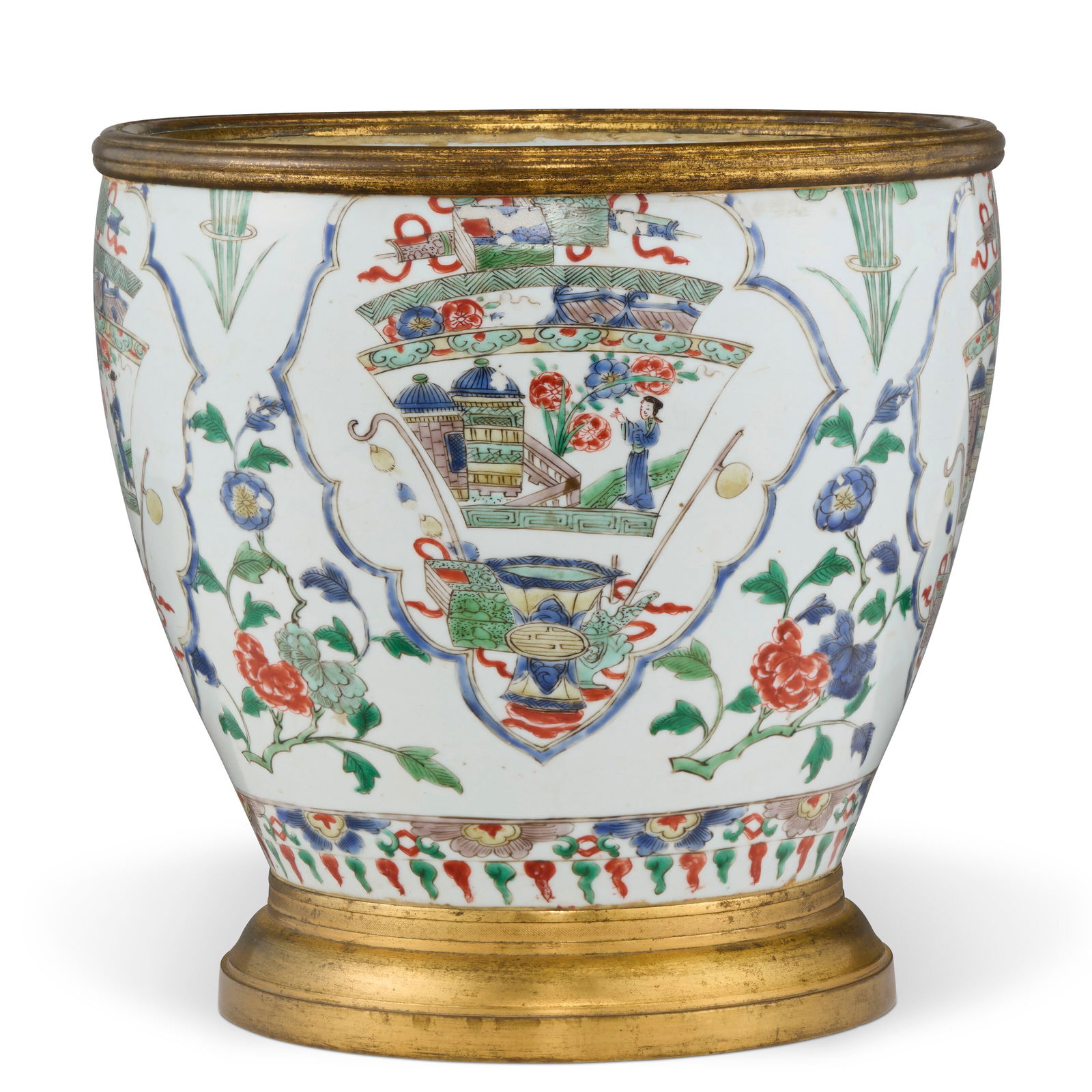 A LATE LOUIS XVI ORMOLU-MOUNTED CHINESE WUCAI PORCELAIN JARDINIERE THE PORCELAIN QING DINASTY, 18TH (1 of 4)