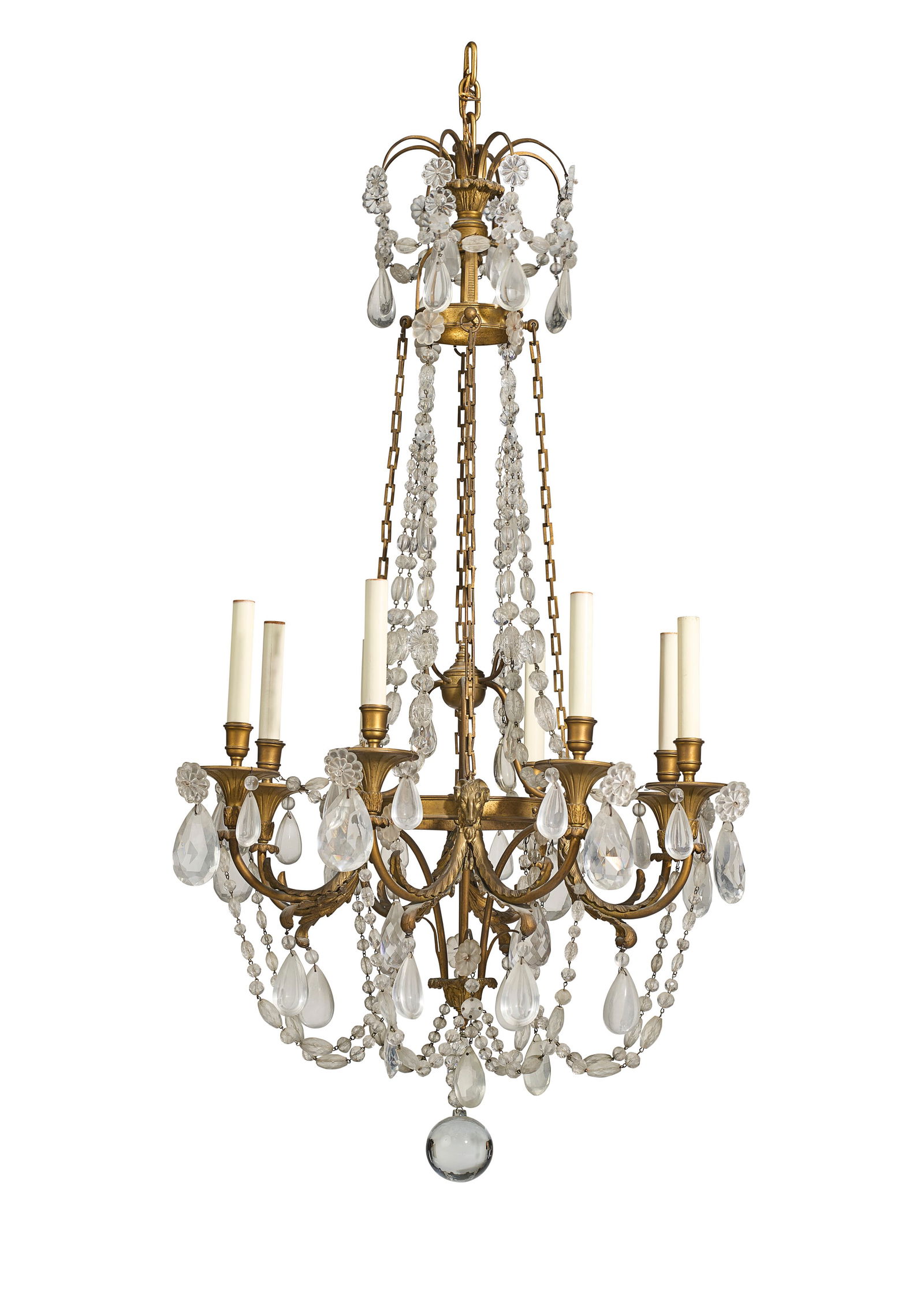 A LOUIS XVI-STYLE ORMOLU AND CUT GLASS EIGHT-LIGHT CHANDELIER 20TH CENTURY (1 of 2)