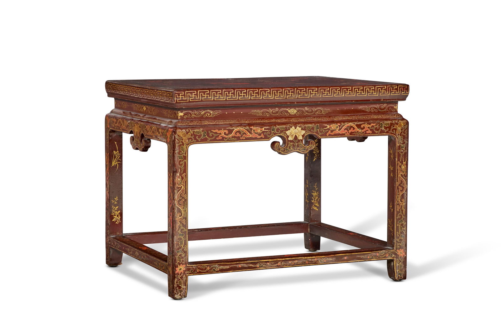 A CHINESE GILT-DECORATED DARK BROWN AND POLYCHROME LACQUER TABLE 19TH CENTURY (1 of 4)