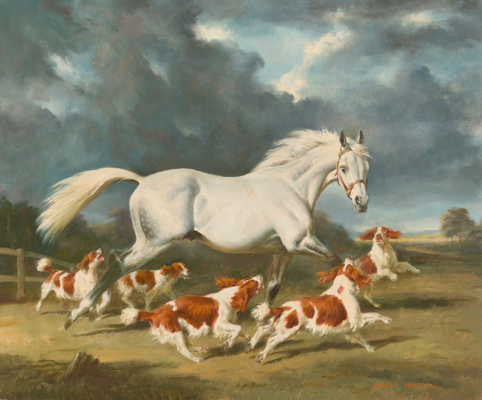 RAOUL MILLAIS (British, 1901-1999) The Spaniels: RAOUL MILLAIS (British, 1901-1999) The Spaniels Details RAOUL MILLAIS (British, 1901-1999) The Spaniels signed 'Raoul Millais' (lower right) oil on canvas 20 x 24 in. (50.8 x 61 cm.) Provenance with S