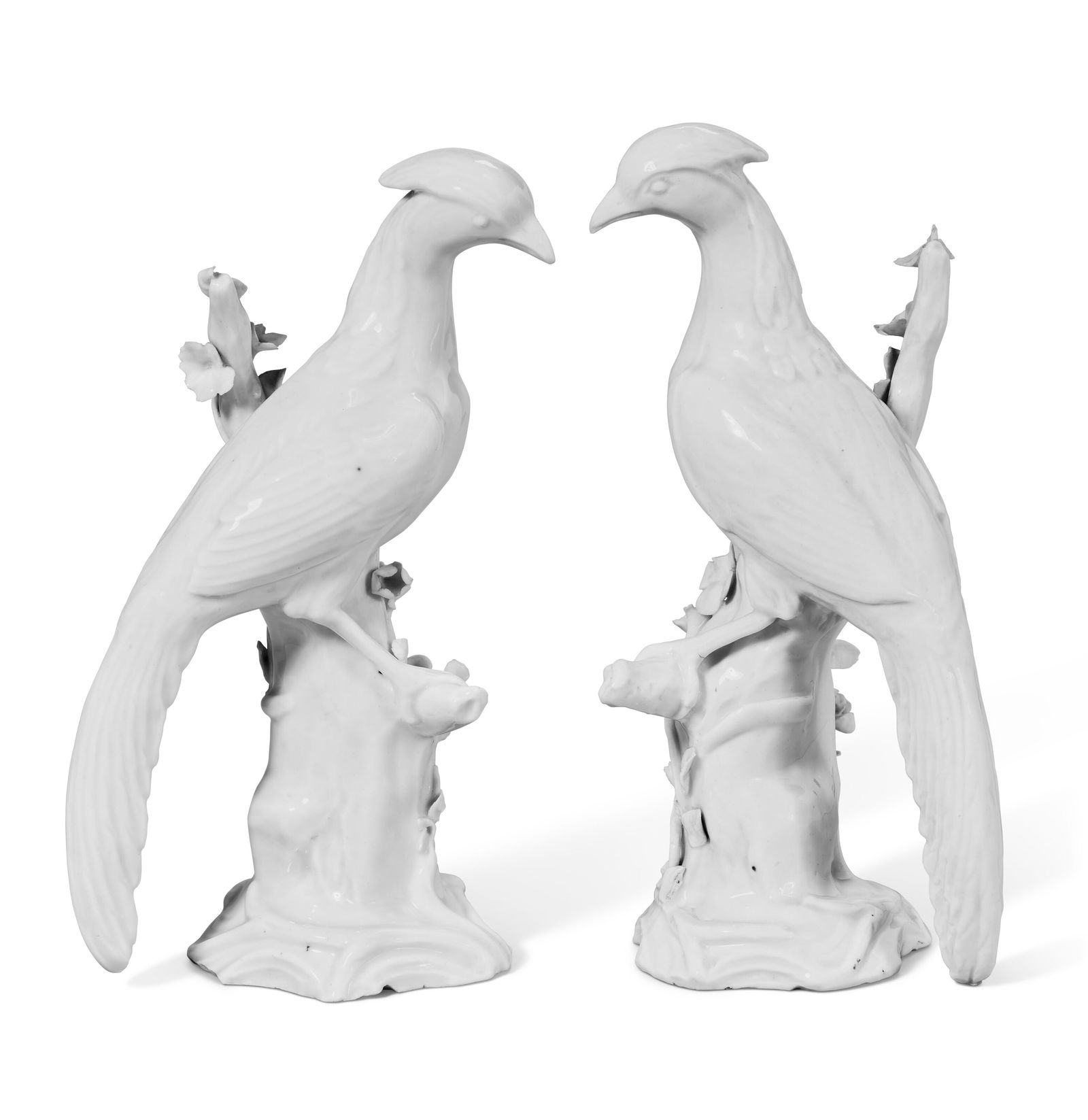 A PAIR OF PLYMOUTH PORCELAIN MODELS OF PHEASANTS CIRCA 1770: A PAIR OF PLYMOUTH PORCELAIN MODELS OF PHEASANTS CIRCA 1770 Details Each naturalistically modeled seated on a tree-stump next to an upright branch applied with flowering vine 8 in. (20.3 cm.) high Pro