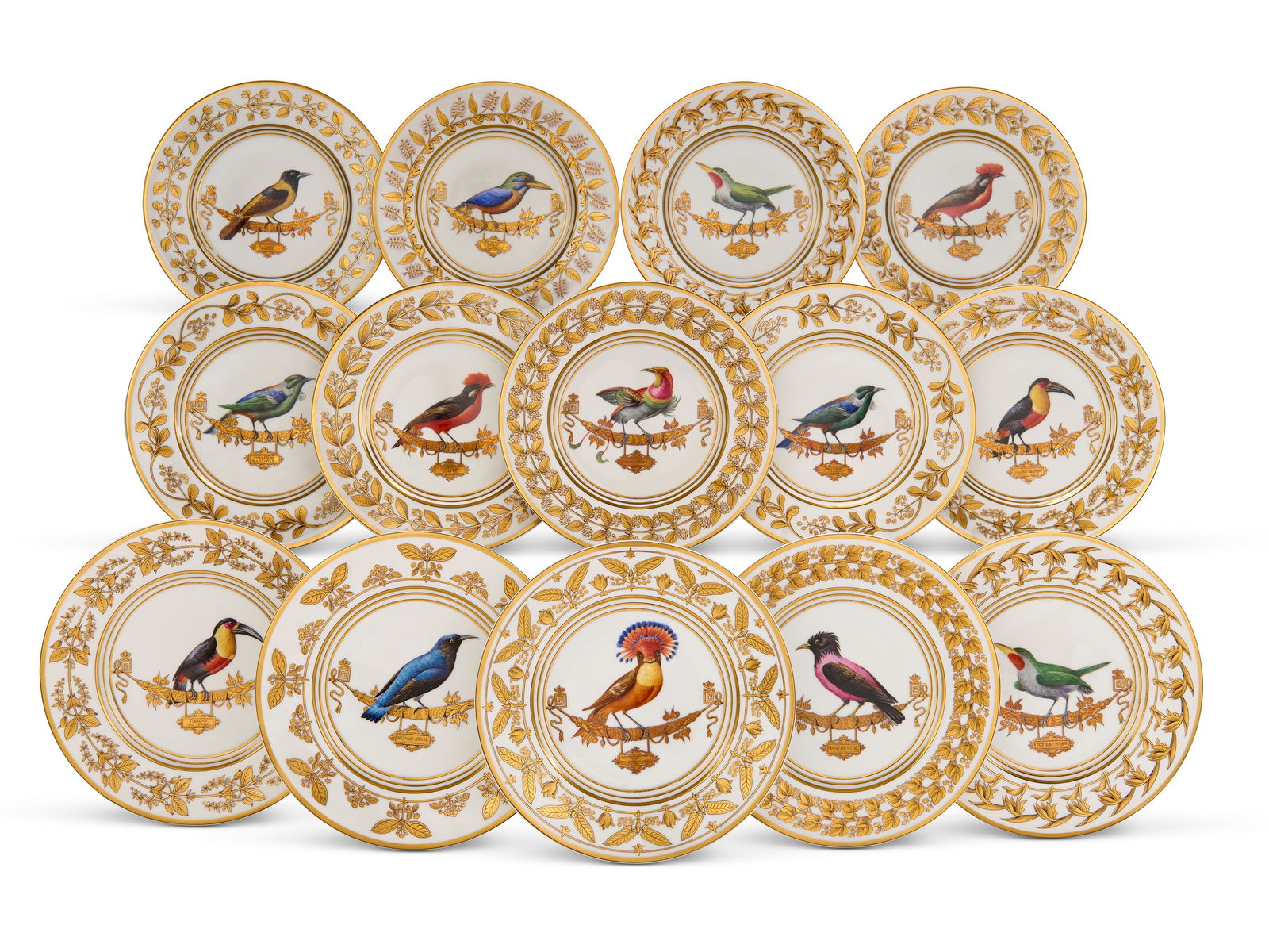 A SET OF FOURTEEN PARIS (ROUARD) PORCELAIN ORNITHOLOGICAL PLATES EARLY 20TH CENTURY, IRON-RED AND (1 of 5)