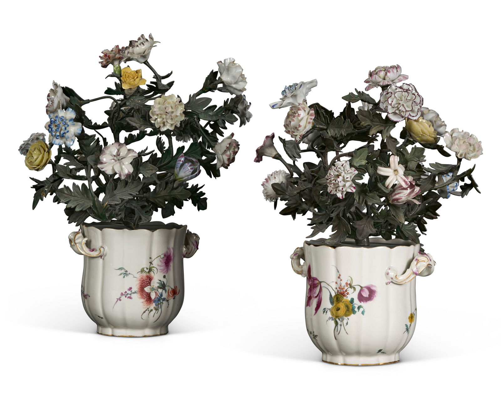 A PAIR OF FRANKENTHAL PORCELAIN GLASS COOLERS MOUNTED WITH TOLE AND PORCELAIN BOUQUETS THE COOLERS (1 of 5)
