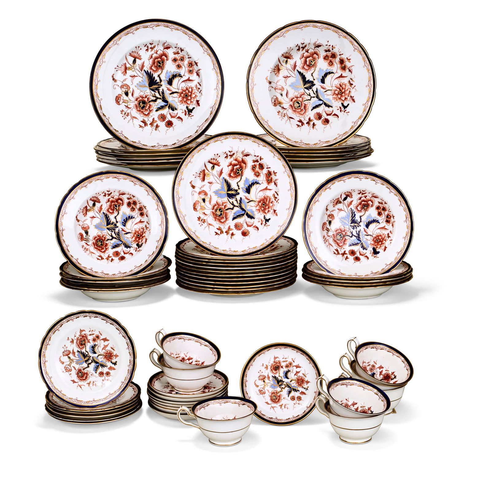 A ROYAL CROWN DERBY PORCELAIN IMARI PART SERVICE MID-20TH CENTURY, IRON-RED CROWNED D’S MARKS (1 of 5)