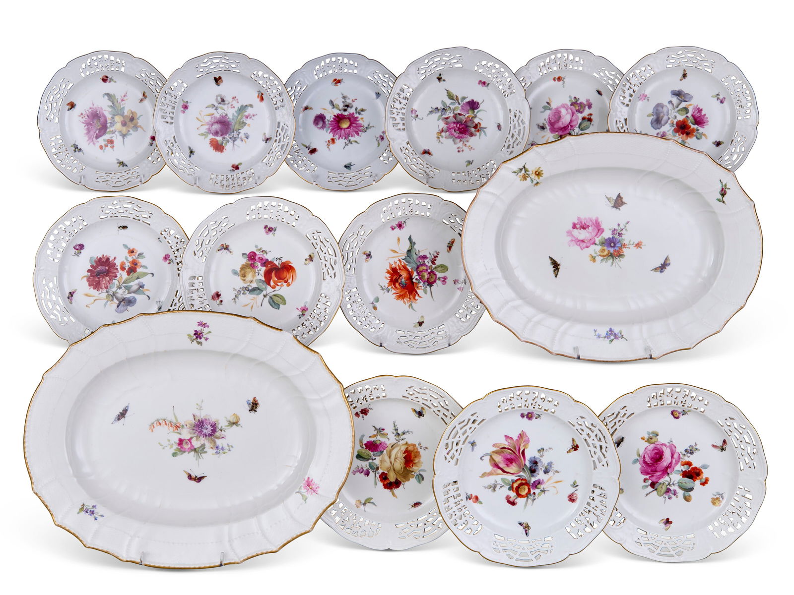 TWELVE BERLIN (K.P.M.) PORCELAIN RETICULATED PLATES AND TWO OVAL PLATTERS LATE 19TH/20TH CENTURY, (1 of 8)