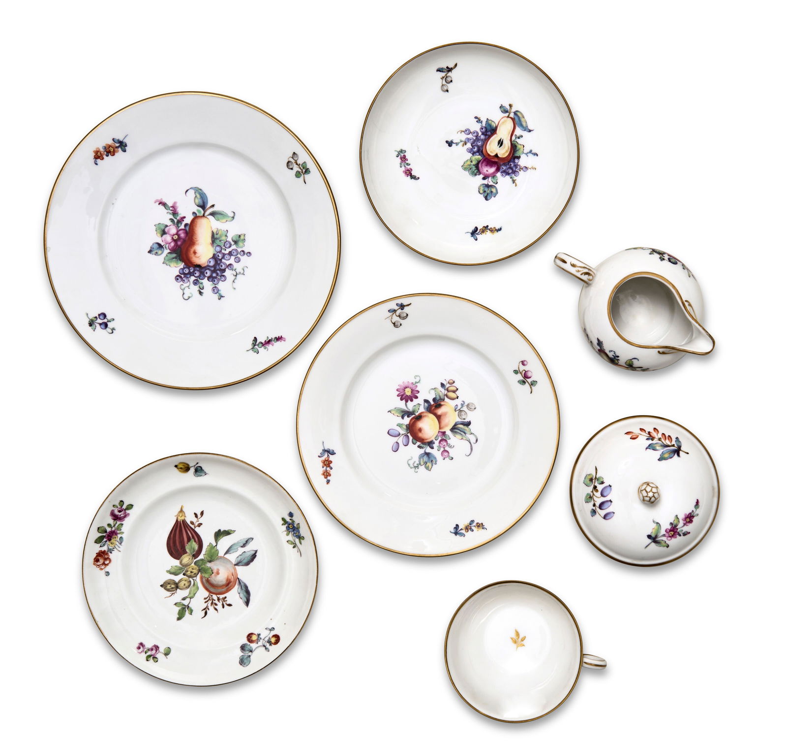A NYPHENBURG PORCELAIN PART TEA AND DESSERT SERVICE THIRD QUARTER 20TH CENTURY, GREEN PRINTED (1 of 6)