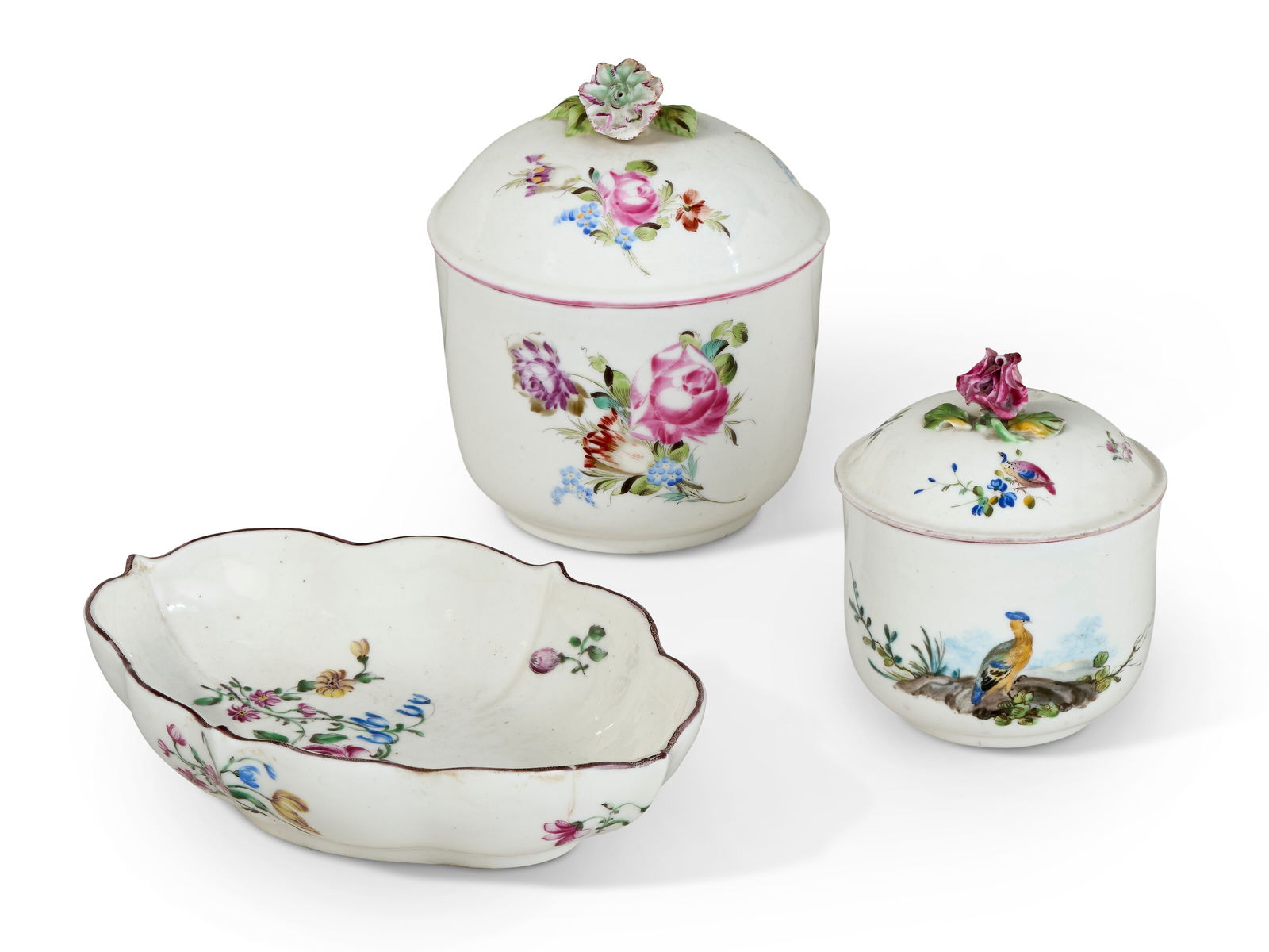 THREE MENNECY PORCELAIN TABLE WARES CIRCA 1760-1765, INCISED D.V. MARKS TO ALL (1 of 4)