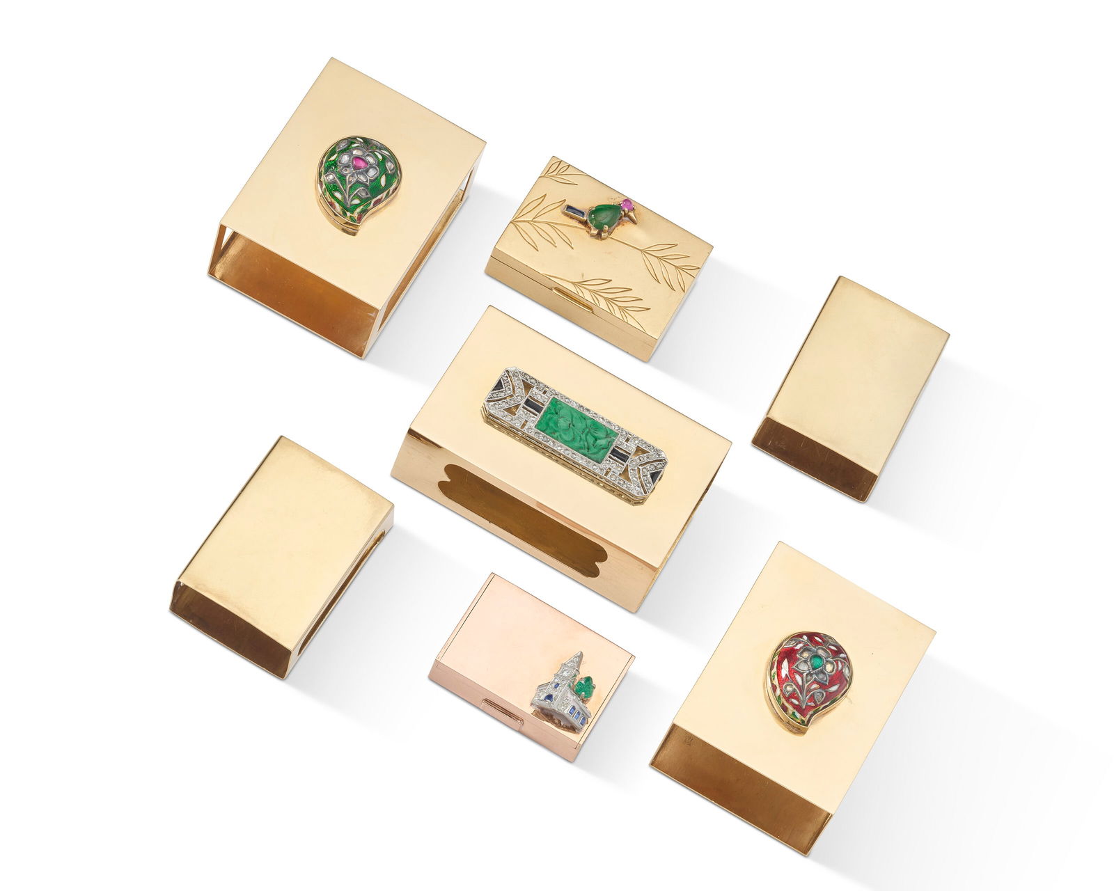 A GROUP OF SEVEN AMERICAN GOLD MATCHBOX COVERS AND PILL BOXES VARIOUS MAKERS, MID-2OTH CENTURY (1 of 3)