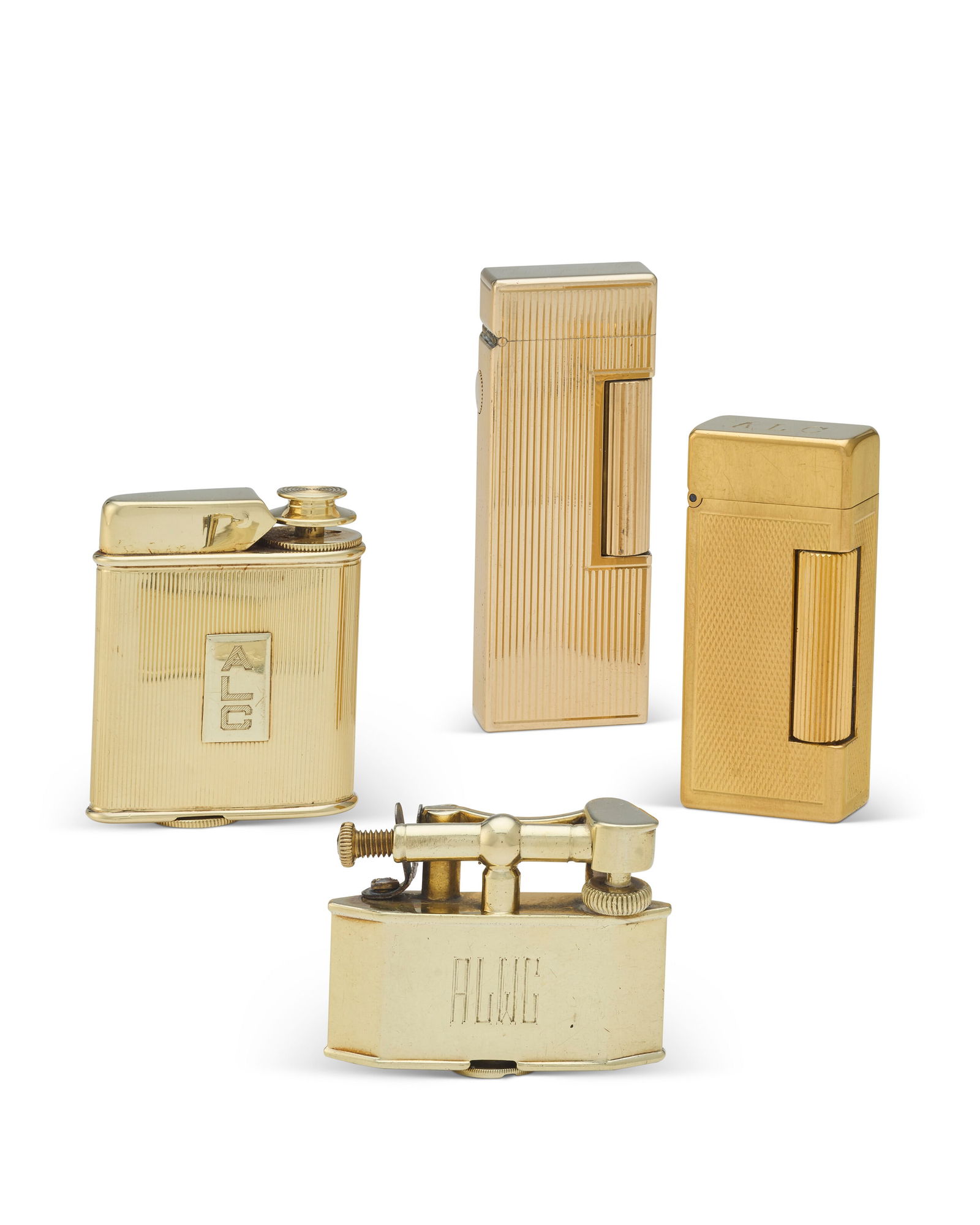 A GROUP OF THREE GOLD LIGHTERS TWO MARK OF DUNHILL, LONDON, ONE MARK OF RONSON, SOMERSET, NEW (1 of 2)