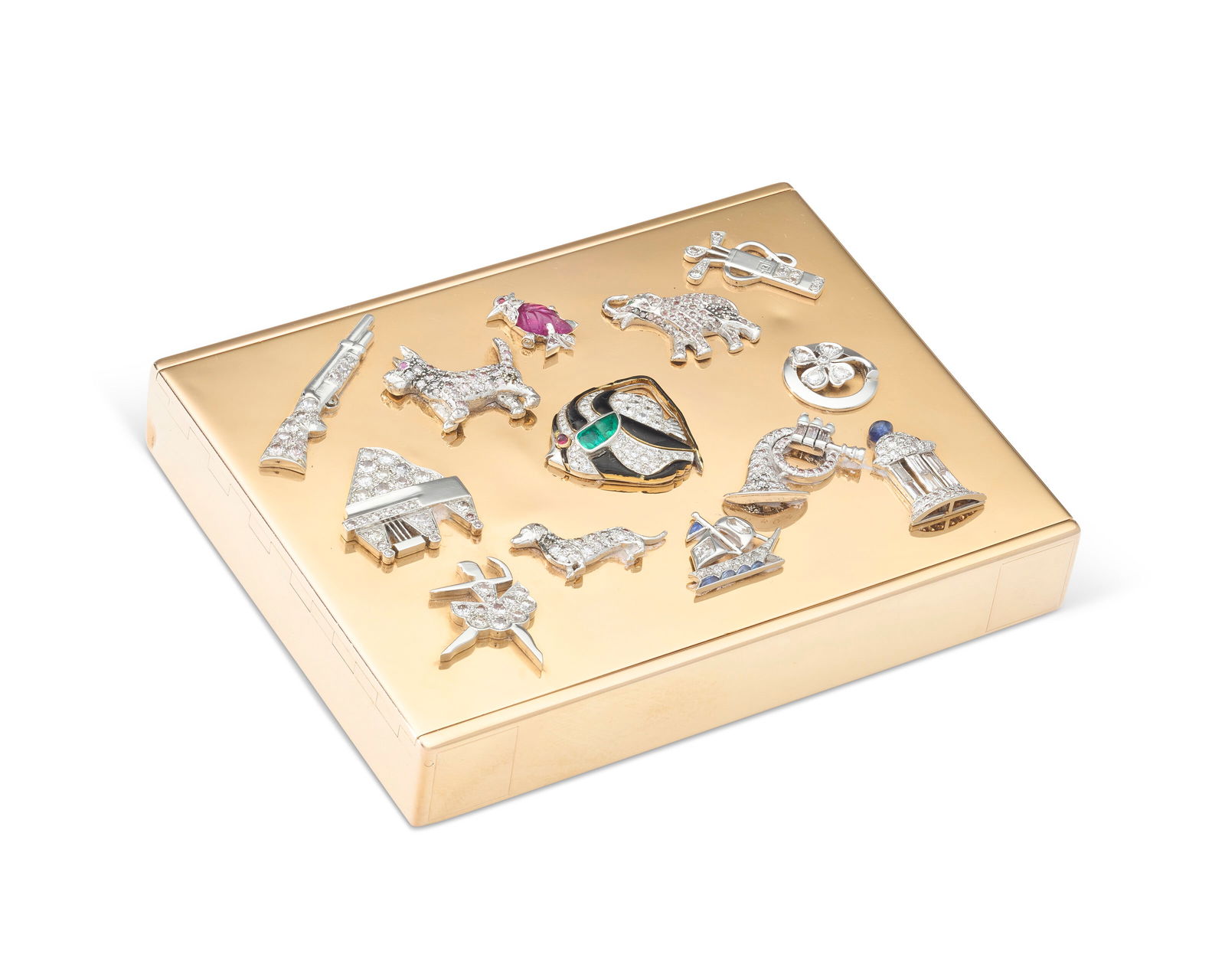 A FRENCH JEWEL-SET GOLD 'SOUVENIR' CIGARETTE CASE MARK OF OSTERTAG, PARIS, MID-20TH CENTURY (1 of 3)