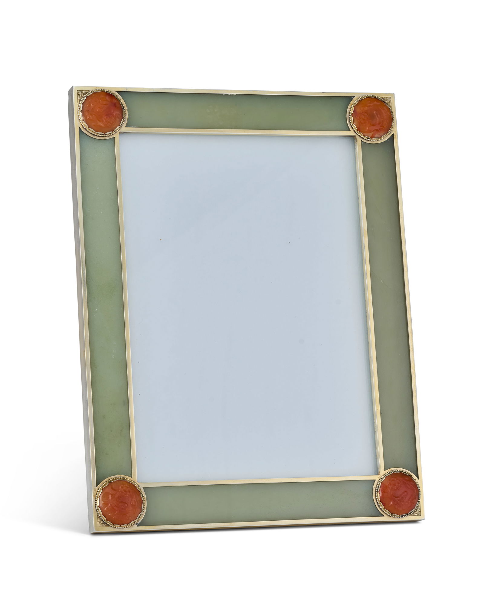 AN AMERICAN HARDSTONE-MOUNTED SILVER PHOTOGRAPH FRAME MARK OF GROGAN COMPANY, PITTSBURGH, (1 of 2)