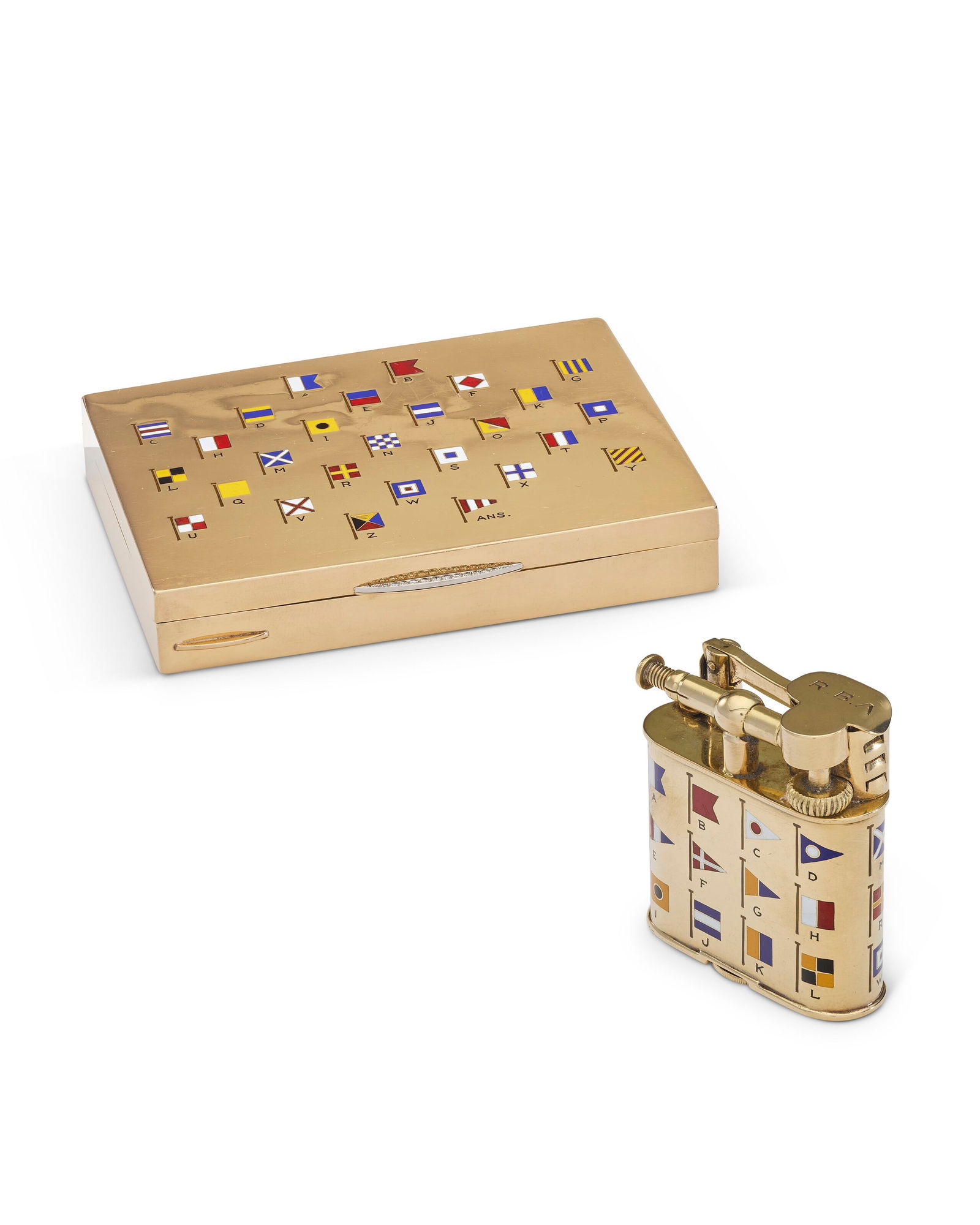 A CARTIER ENAMELED GOLD CIGARETTE CASE AND MATCHING LIGHTER NEW YORK, CIRCA 1936, 14 KARAT: A CARTIER ENAMELED GOLD CIGARETTE CASE AND MATCHING LIGHTER NEW YORK, CIRCA 1936, 14 KARAT Details The cigarette case rectangular with hinged cover, the lighter rounded rectangular, both enameled over