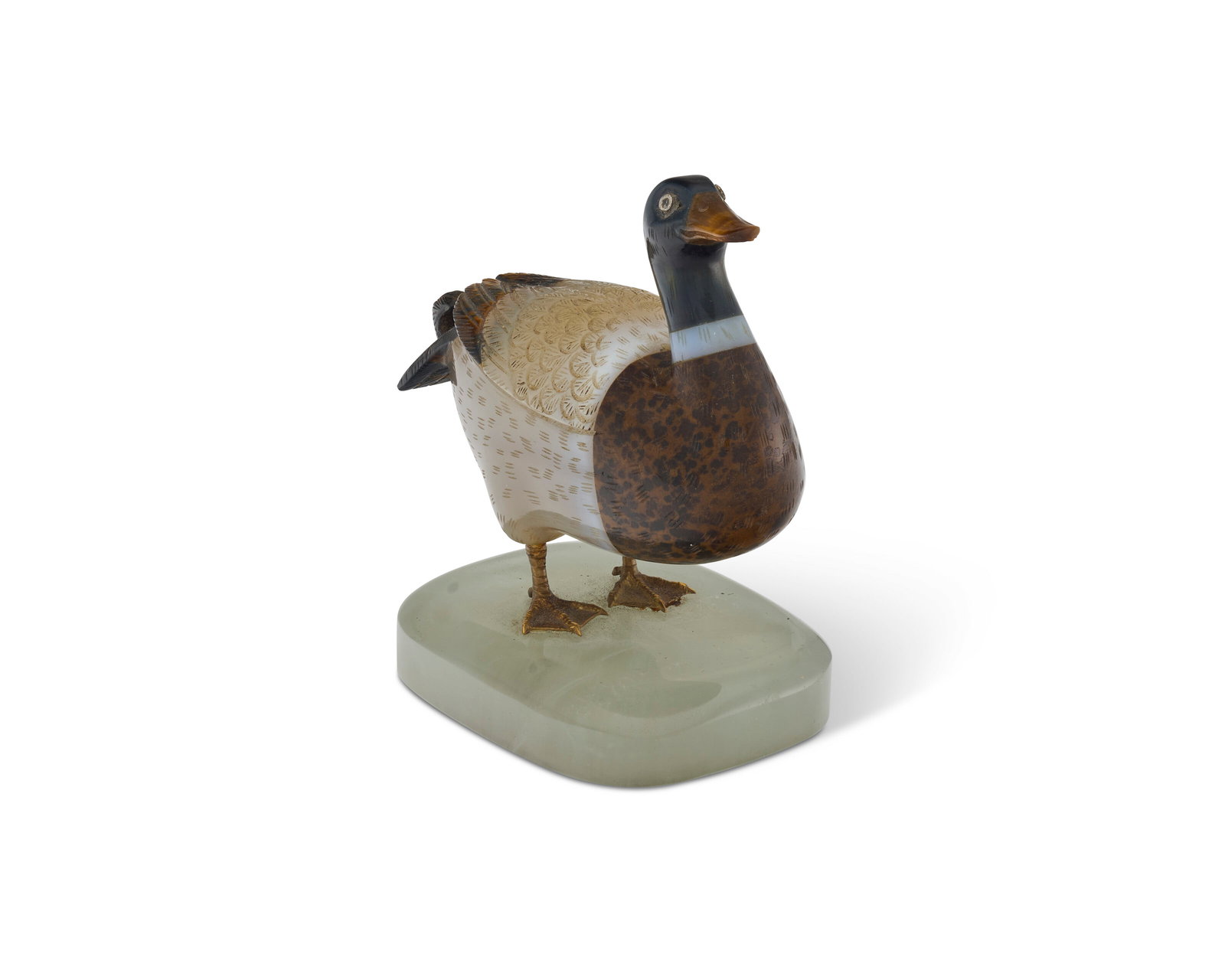 A HARDSTONE MODEL OF A DUCK POSSIBLY AMERICAN, 20TH CENTURY (1 of 2)