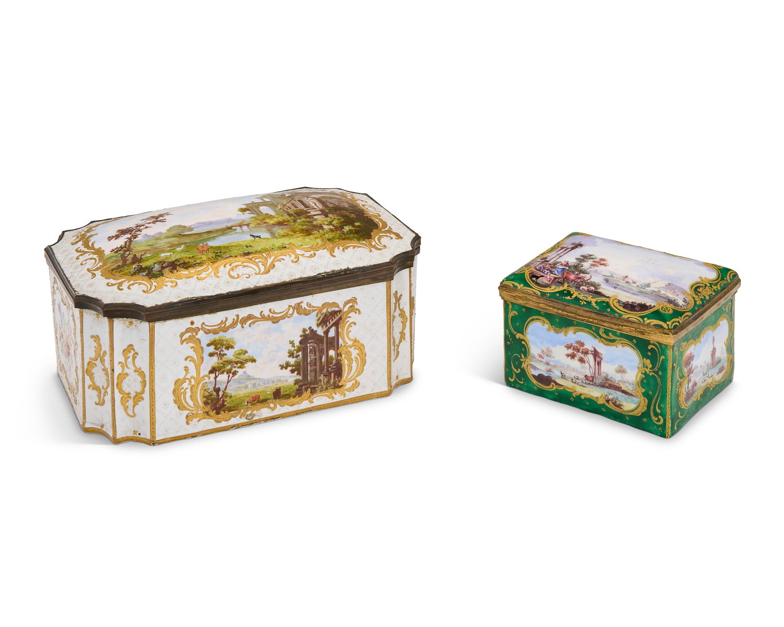 TWO ENGLISH ENAMEL CASKETS 19TH CENTURY (1 of 5)