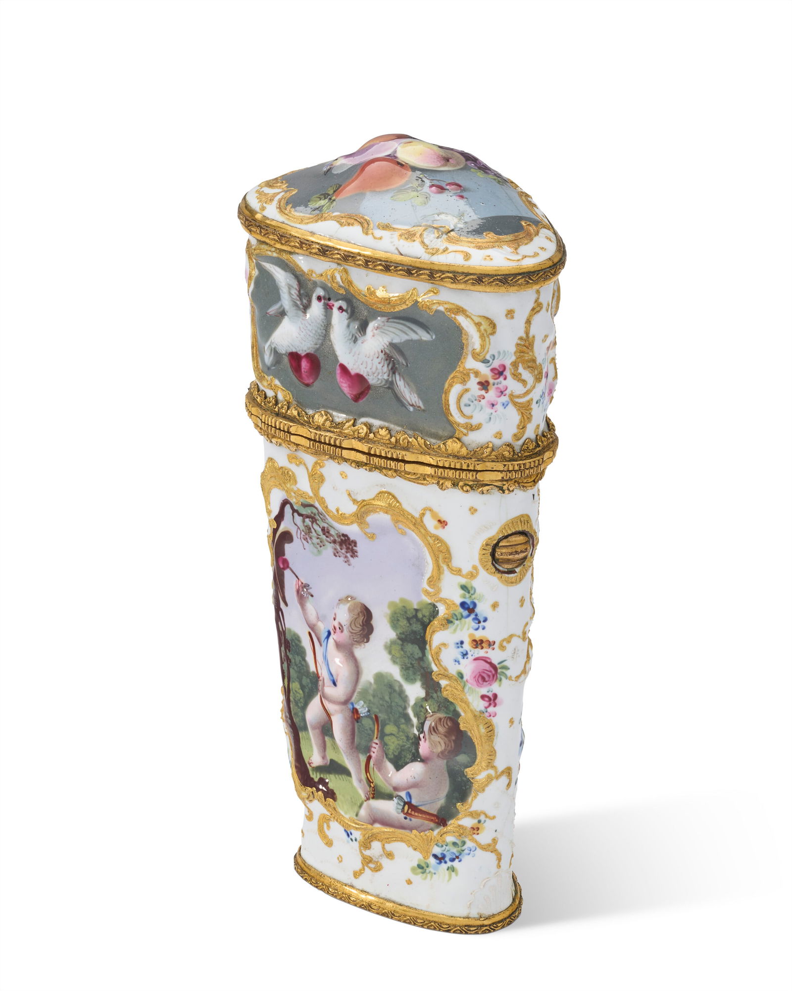 A GEORGE III GILT-METAL MOUNTED ENAMEL NECESSAIRE SOUTH STAFFORDSHIRE OR BILSTON, CIRCA 1770 (1 of 4)