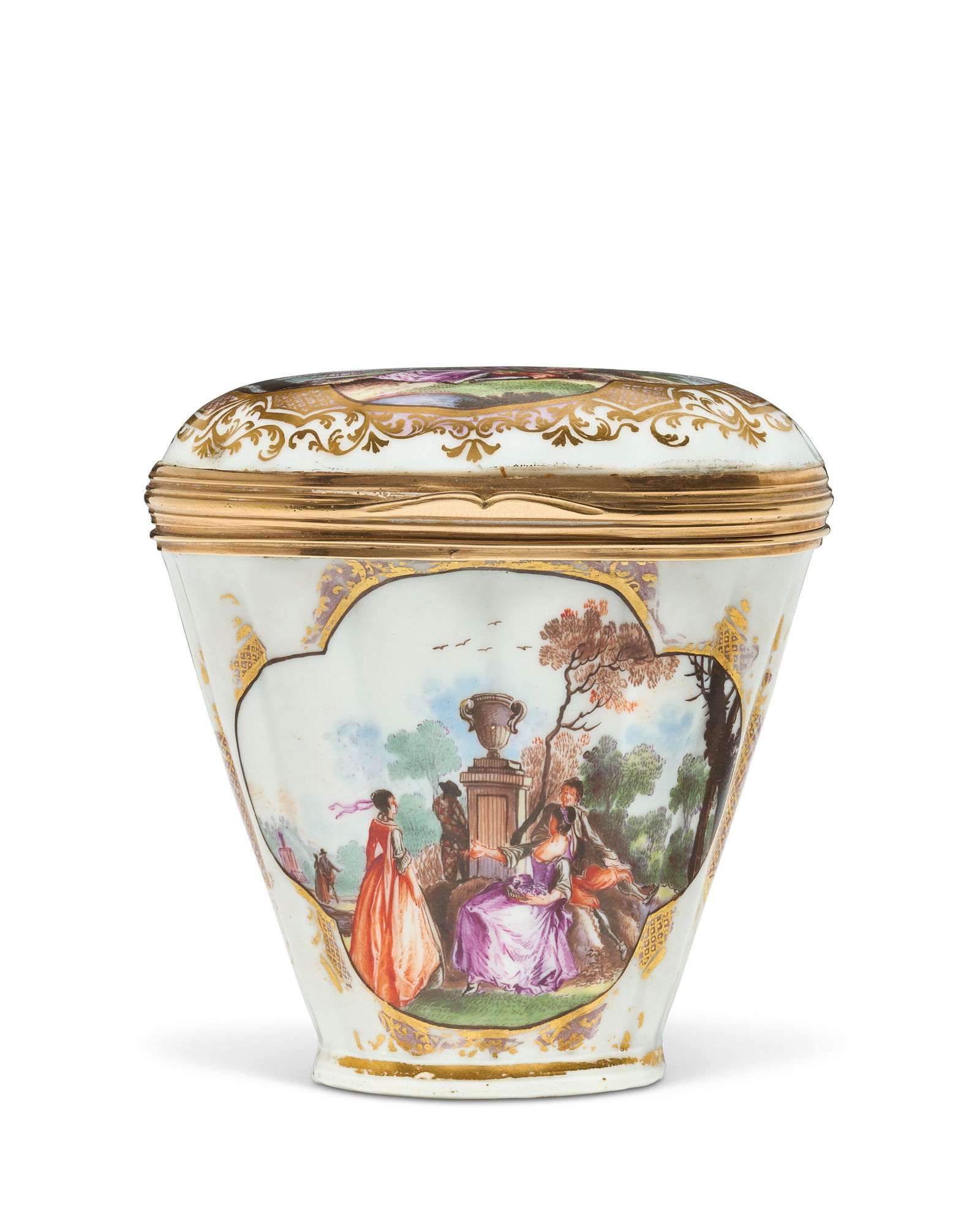 A GOLD-MOUNTED GERMAN PORCELAIN SNUFF-BOX AND A COVER THE BOX CIRCA 1740 AND MEISSEN, THE TOP 19TH (1 of 6)