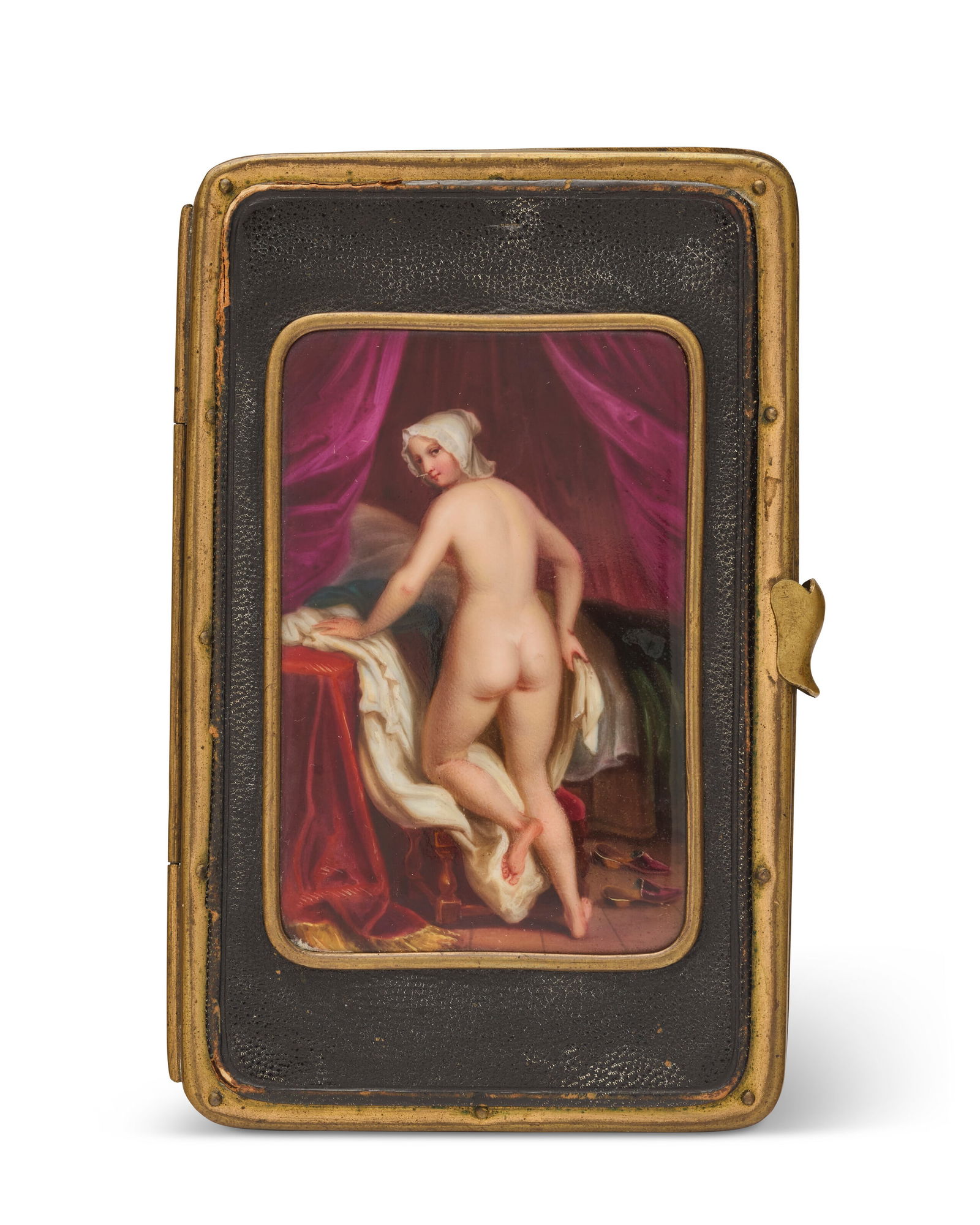 A CONTINENTAL ENAMEL AND GILT-METAL MOUNTED LEATHER PURSE POSSIBLY GERMAN, LATE-19TH/EARLY 20TH (1 of 1)