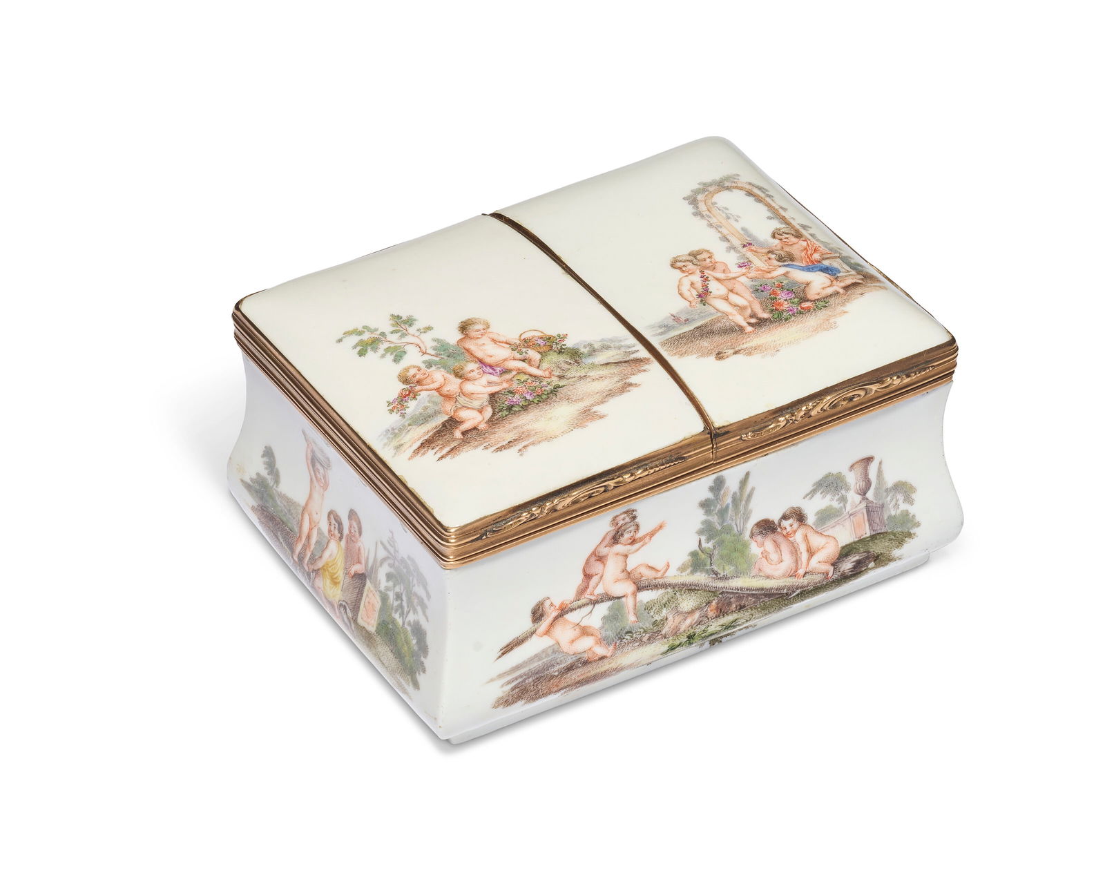 A GOLD-MOUNTED MEISSEN PORCELAIN DOUBLE SNUFF-BOX AND COVERS CIRCA 1745-1750 (1 of 5)