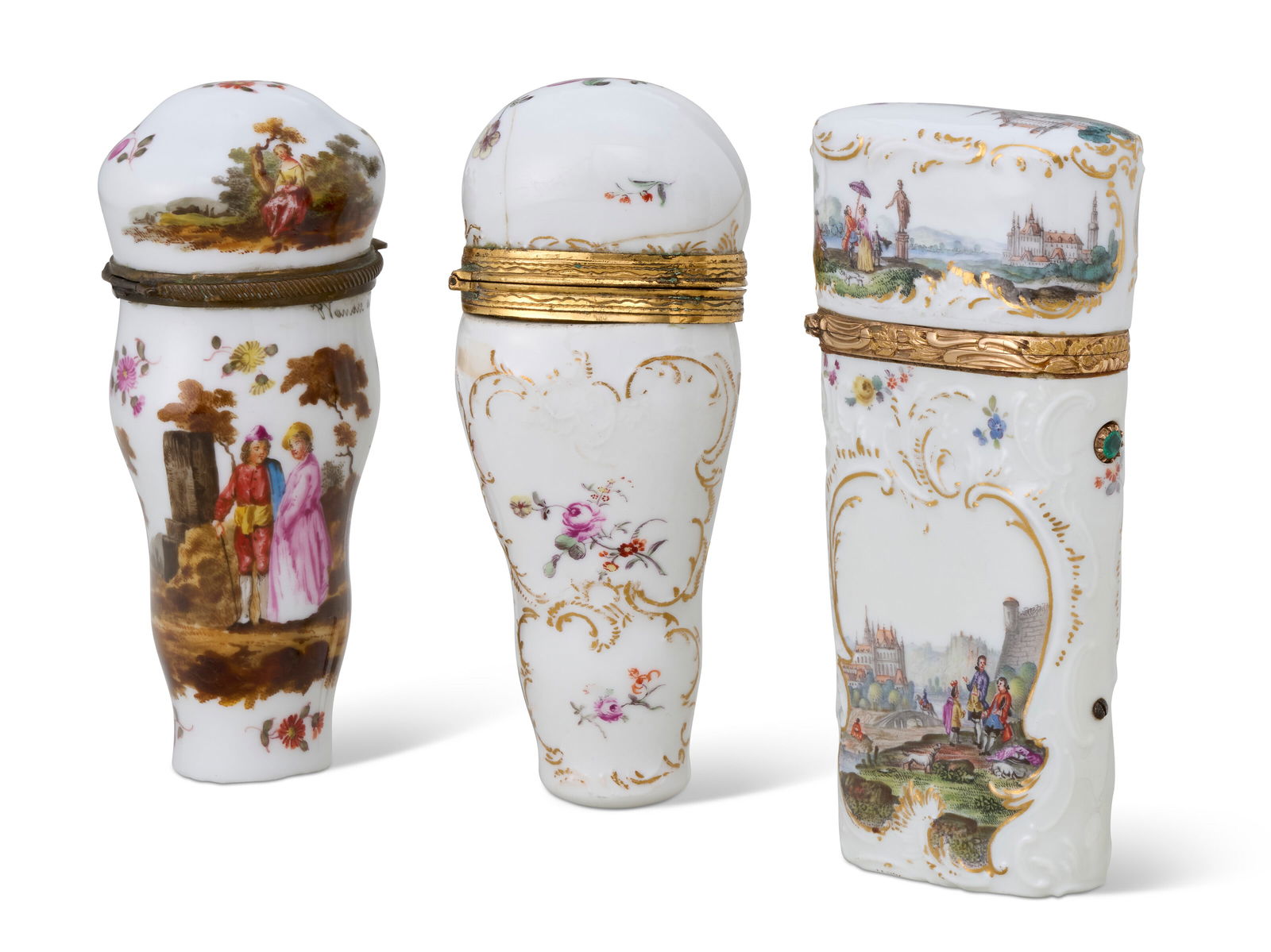 THREE GERMAN PORCELAIN NECESSAIRES AND COVERS 18TH AND 19TH CENTURY (1 of 7)