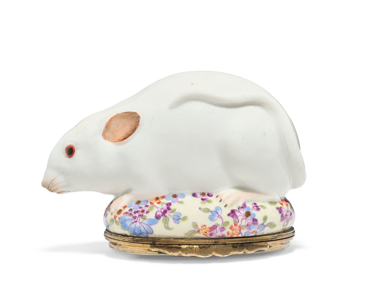 A SILVER-GILT MOUNTED MEISSEN PORCELAIN MOUSE-FORM SNUFF-BOX AND COVER CIRCA 1745 (1 of 6)