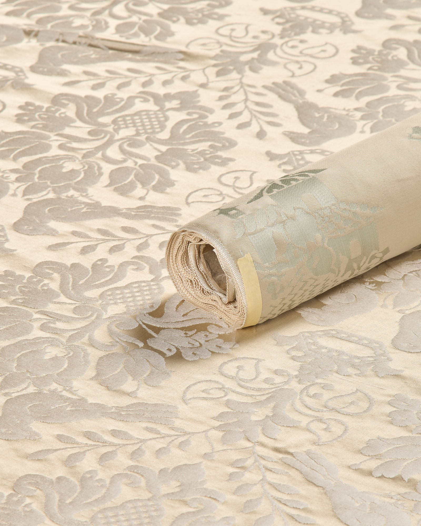 FOUR PARTIAL BOLTS OF SILK DAMASK SCALAMANDRE, MODERN: FOUR PARTIAL BOLTS OF SILK DAMASK SCALAMANDRE, MODERN Details Comprising two partial bolts with chinoiserie pattern on vibrant yellow ground and one partial bolt with a different chinoiserie pattern i