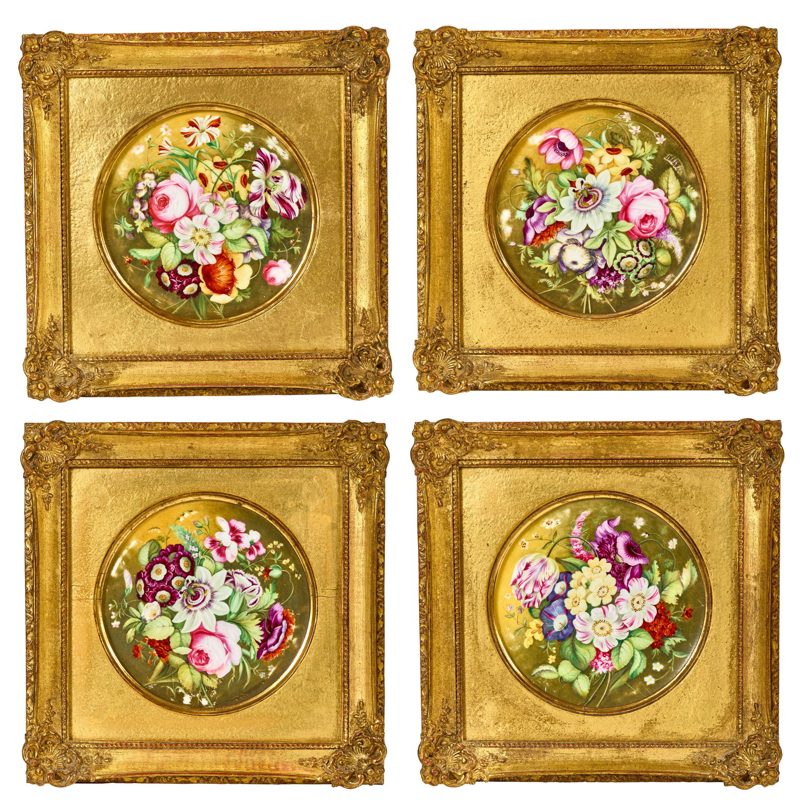 A SET OF FOUR ENGLISH PORCELAIN PLATES FRAMED AS ROUNDELS FIRST HALF 19TH CENTURY (1 of 9)