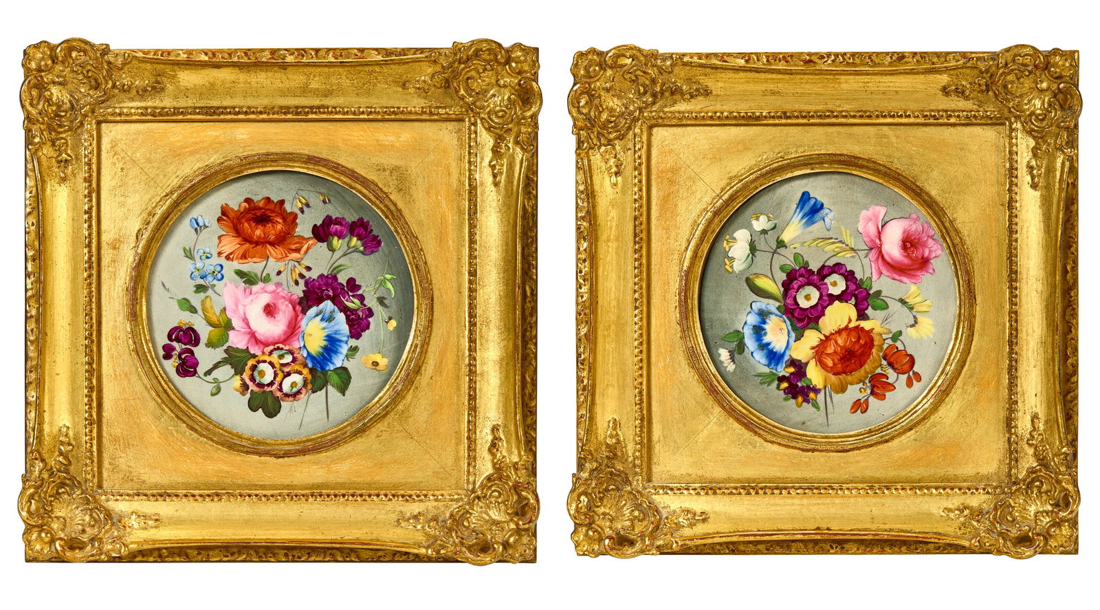 A PAIR OF SMALL ENGLISH PORCELAIN ROUNDELS FIRST HALF 19TH CENTURY (1 of 5)