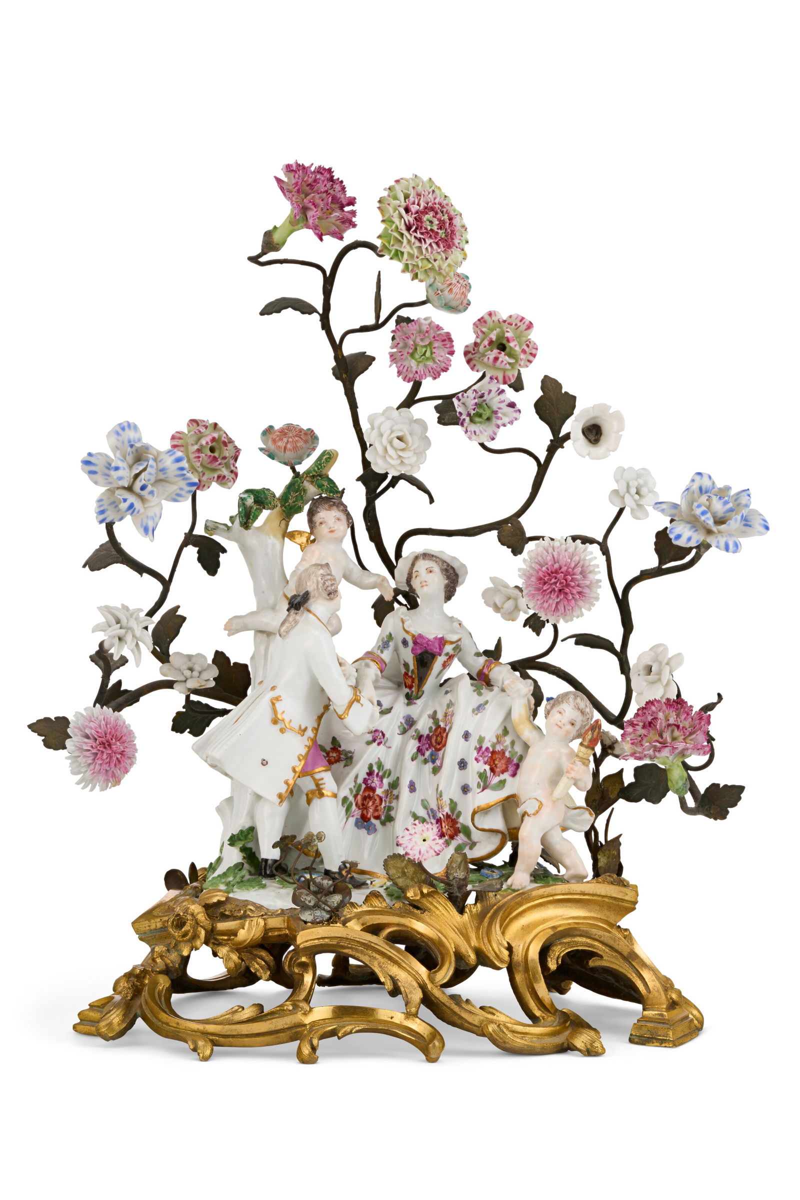 AN ORMOLU-MOUNTED MEISSEN PORCELAIN FIGURE GROUP OF 'THE BETROTHAL' THE PORCELAIN GROUP CIRCA 1747, (1 of 6)