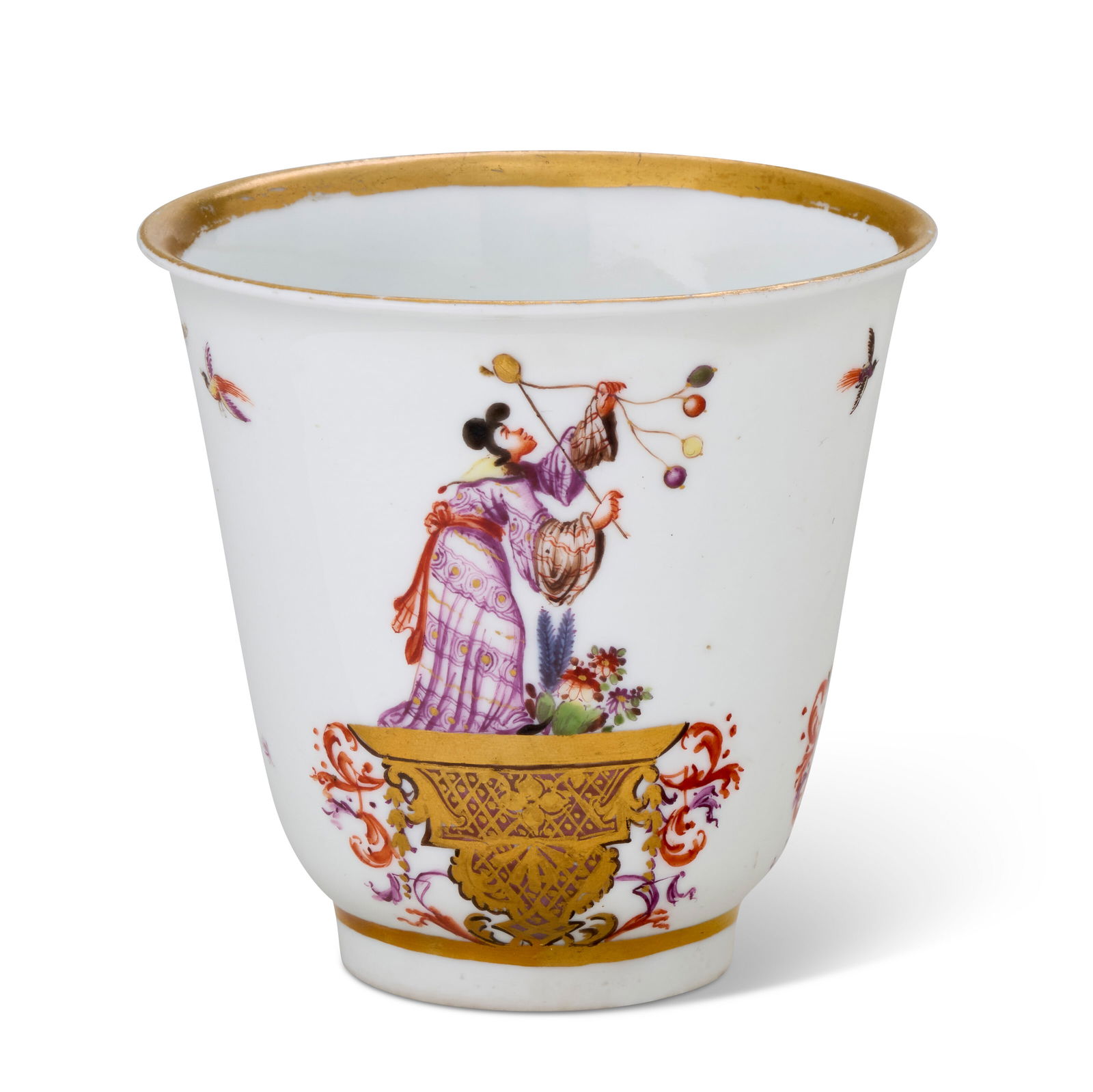 A MEISSEN PORCELAIN CHINOISERIE BEAKER CIRCA 1730, BLUE CROSSED SWORDS MARK (1 of 4)