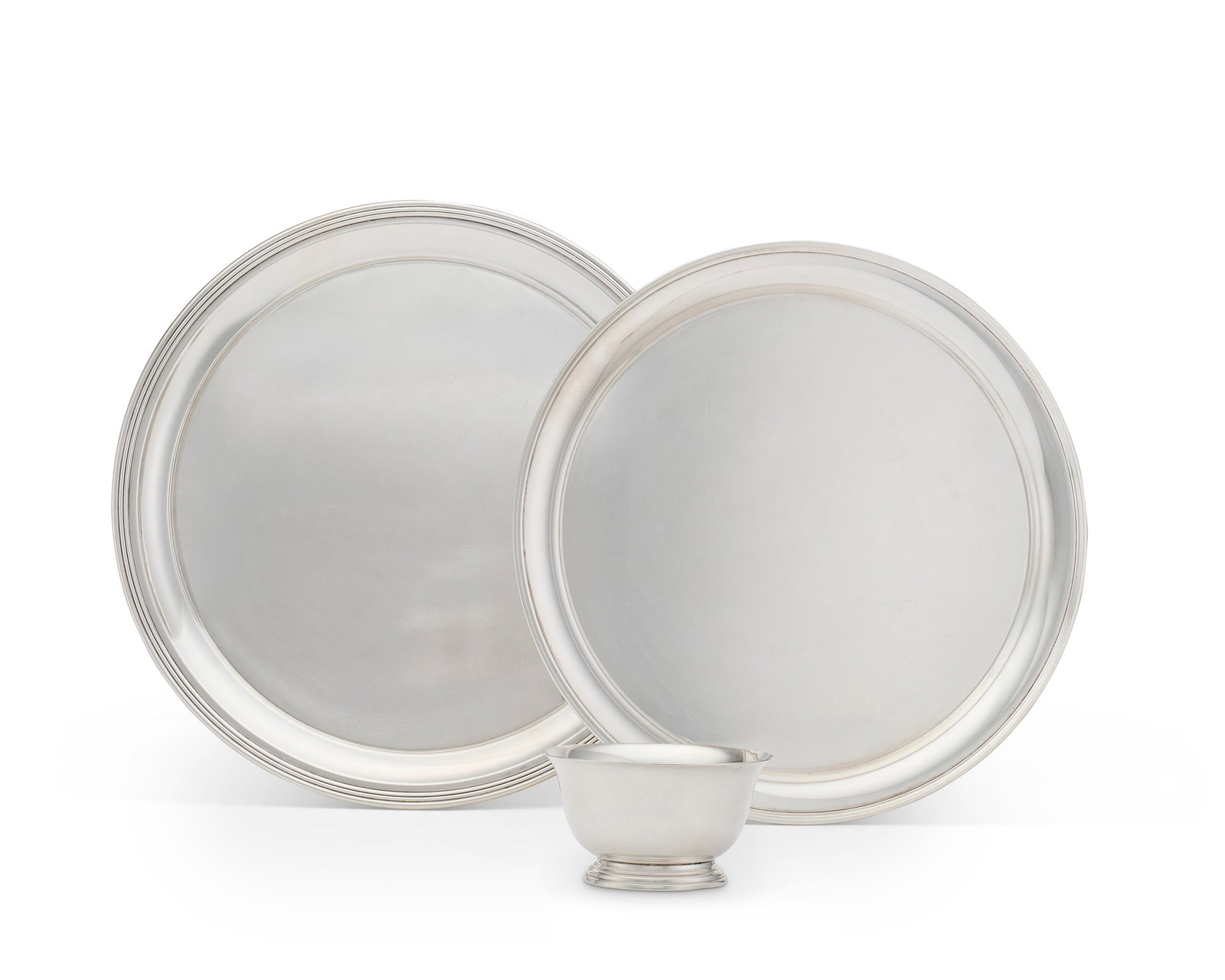 TWO AMERICAN SILVER SERVING DISHES AND A SMALL BOWL THE DISHES MARK OF DURHAM SILVER CO., NEW YORK, (1 of 1)