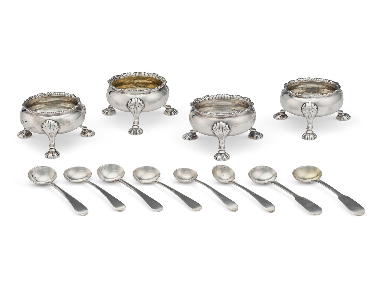 TWO PAIRS OF GEORGE III SILVER SALT CELLARS MARK OF DAVID HENNELL I AND ROBERT HENNELL I, LONDON, (1 of 1)