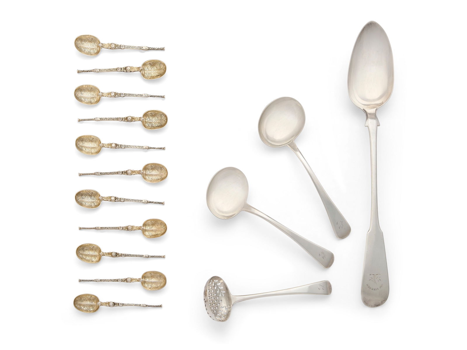 A GROUP OF ENGLISH SILVER FLATWARE VARIOUS MAKERS, LONDON AND NEWCASTLE, 1809-1936 (1 of 1)