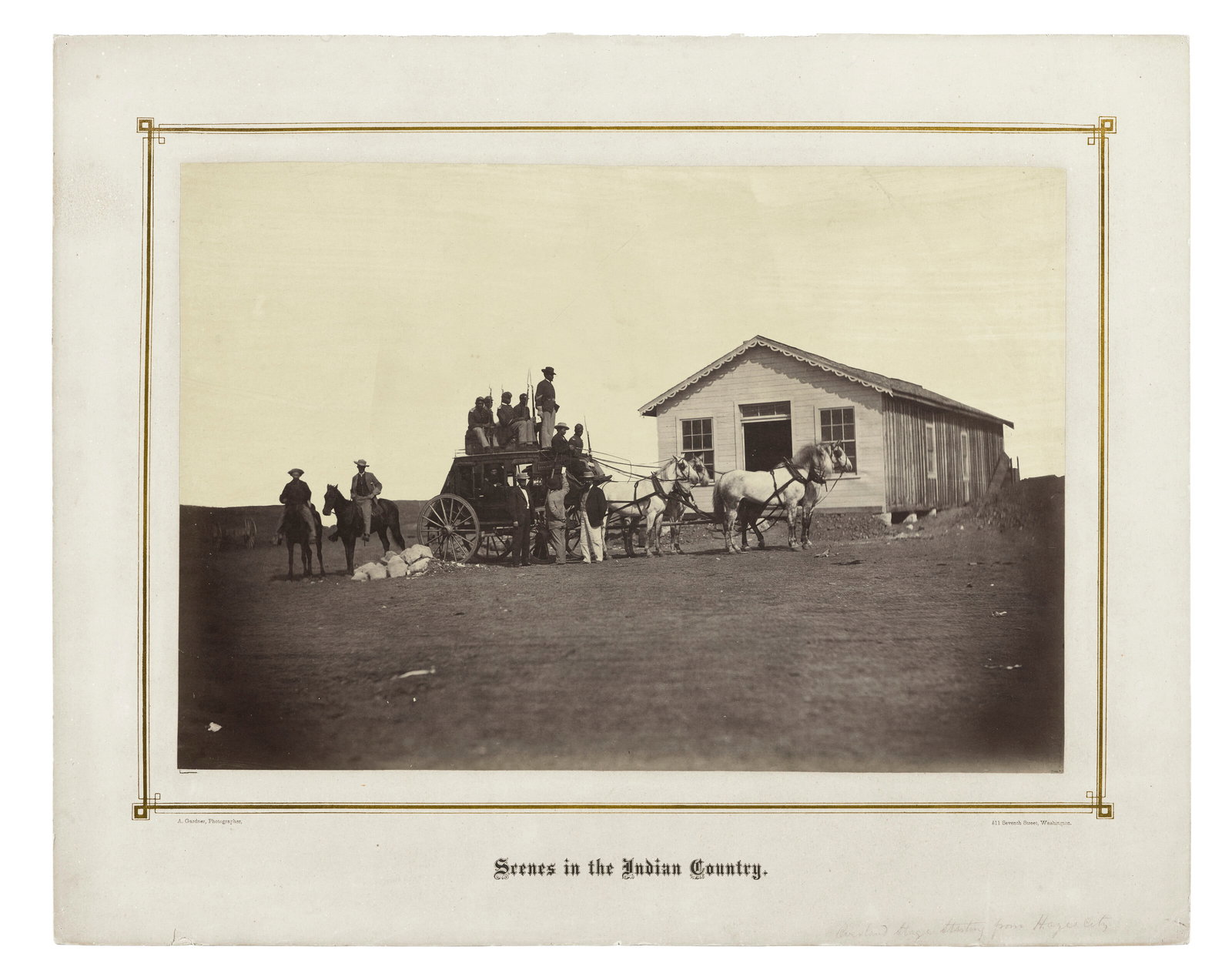 ALEXANDER GARDNER (1821-1882) United States Overland Stage starting for Denver from Hays City, 289: ALEXANDER GARDNER (1821-1882) United States Overland Stage starting for Denver from Hays City, 289 miles west of Missouri River, from Scenes in the Indian Country, 1867 Details ALEXANDER GARDNER (1821
