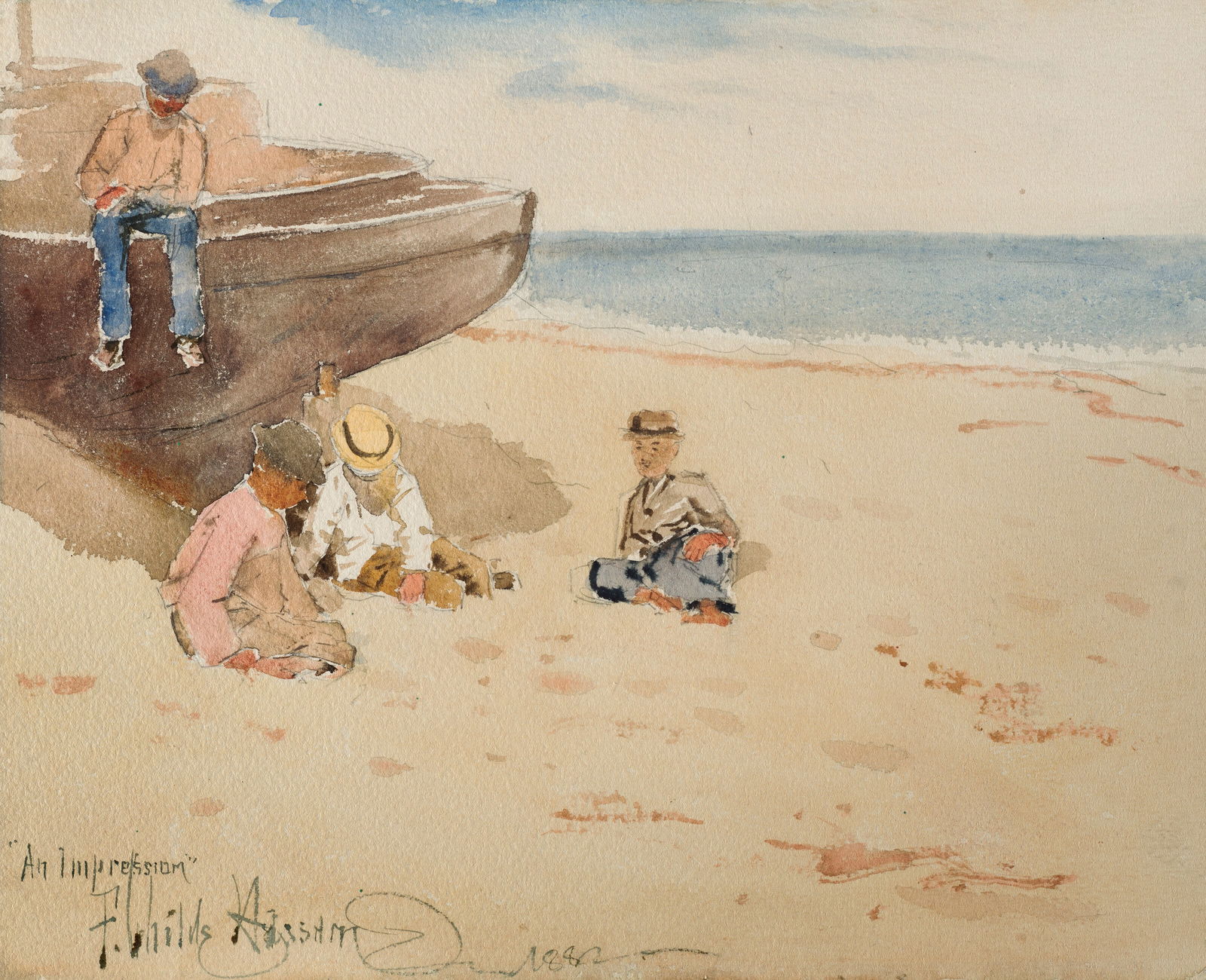 CHILDE HASSAM (1859-1935) An Impression: CHILDE HASSAM (1859-1935) An Impression Details CHILDE HASSAM (1859-1935) An Impression signed, dated and inscribed with title 'F. Childe Hassam/1882' (lower left) watercolor and pencil on paper 9 x 1