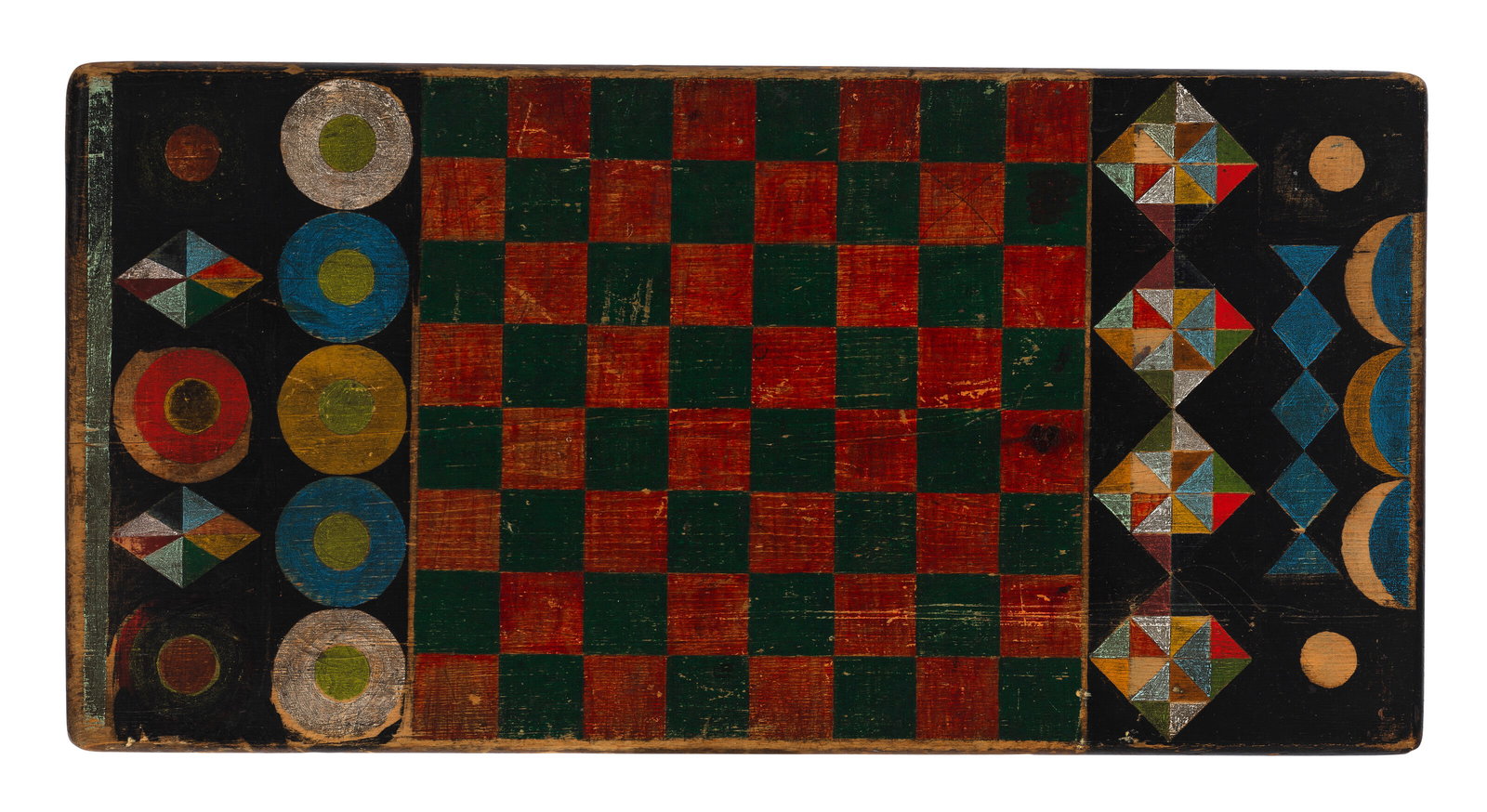A PAINT-DECORATED CHECKERED GAME BOARD PROBABLY NAPOLEON, INDIANA, 19TH/20TH CENTURY (1 of 2)