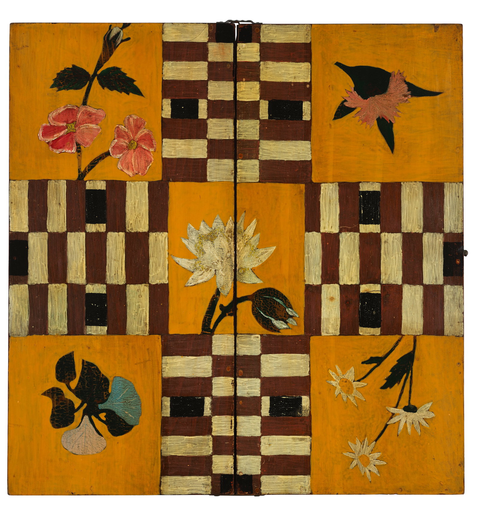 A PAINT-DECORATED PARCHEESI BOARD POSSIBLY NEW ENGLAND, CIRCA 1890: A PAINT-DECORATED PARCHEESI BOARD POSSIBLY NEW ENGLAND, CIRCA 1890 Details 16 3/8 x 15 3/4 in. (41.7 x 40 cm.) Provenance Private Collection, 1986 Literature Bruce and Doranna Wendel, Gameboards of No