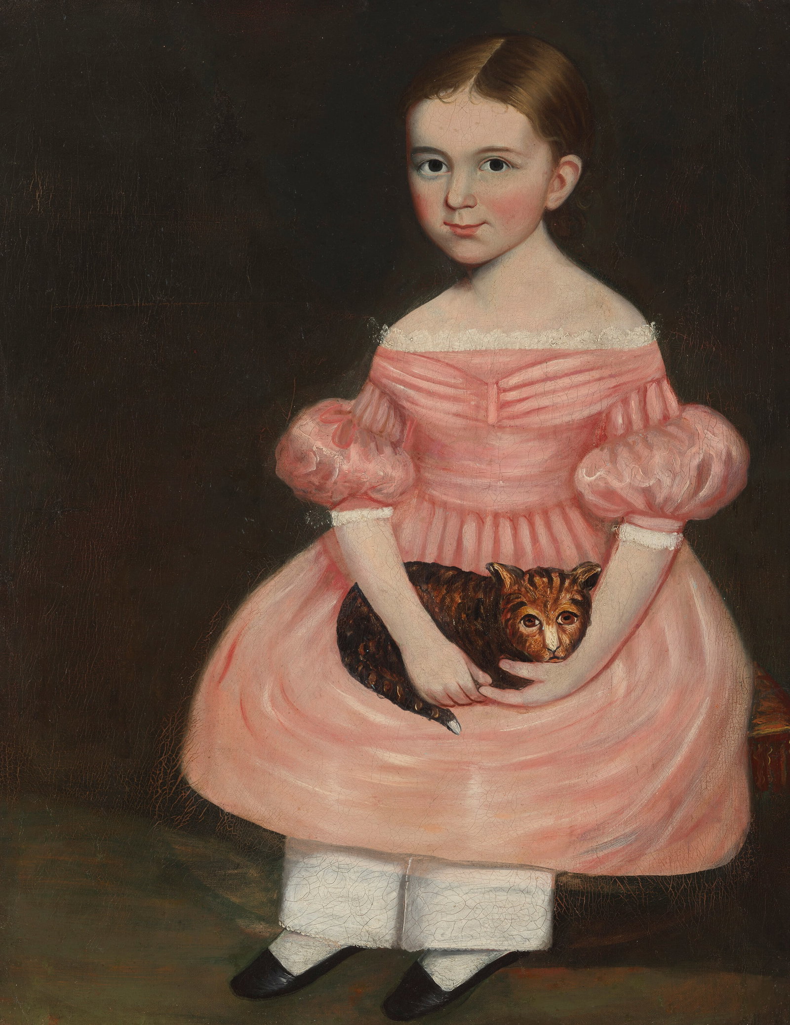 ATTRIBUTED TO JONAS WELCH HOLMAN (1805-1873) Portrait of a Girl in a Pink Dress (1 of 2)