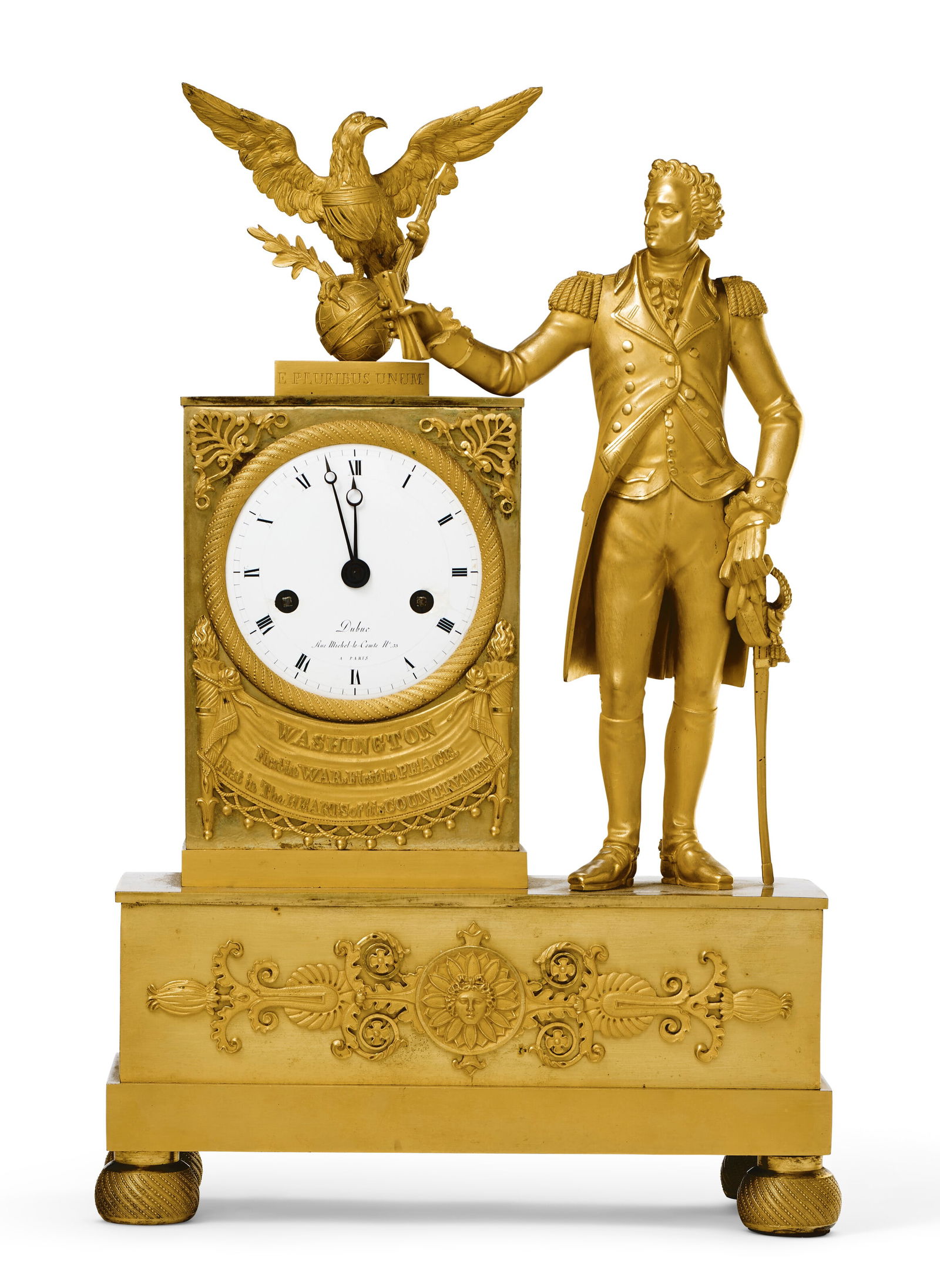 A FRENCH EMPIRE ORMOLU MANTLE CLOCK WITH A FIGURE OF GEORGE WASHINGTON JACQUES NICOLAS PIERRE (1 of 12)