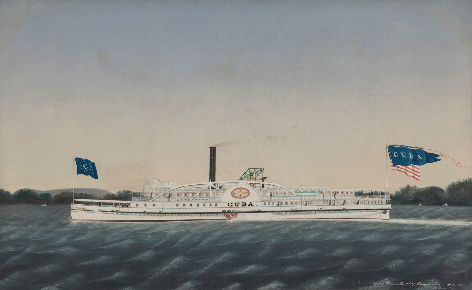 JAMES BARD (1815-1897) Steamship Cuba: JAMES BARD (1815-1897) Steamship Cuba Details JAMES BARD (1815-1897) Steamship Cuba signed and dated Picture Drawn & Painted by James Bard. NY. 1854 / 152 Perry St (lower right) oil on canvas 33 1/4 x