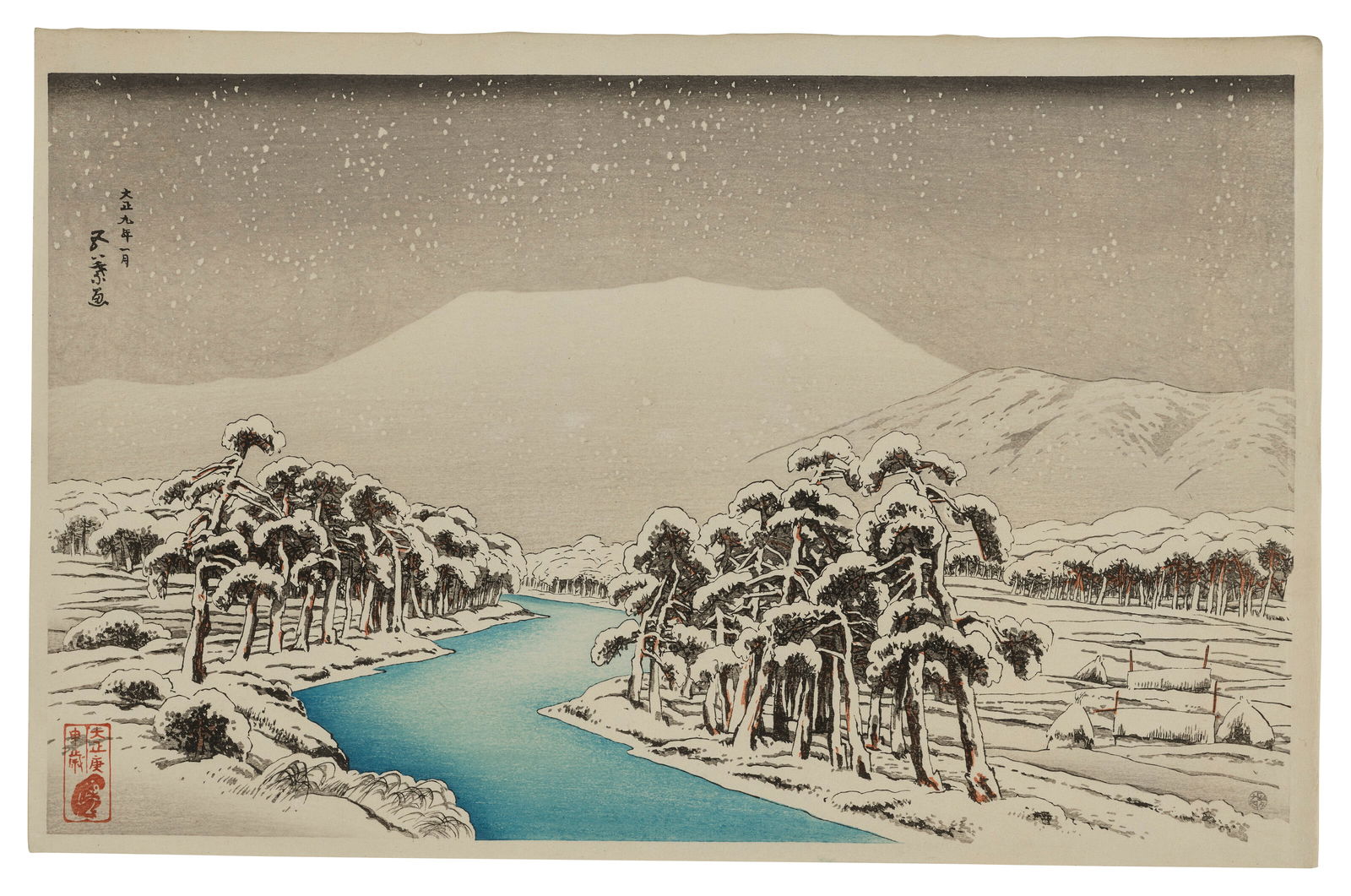 HASHIGUCHI GOYO (1880-1921) Mount Ibuki in Snow (1 of 3)