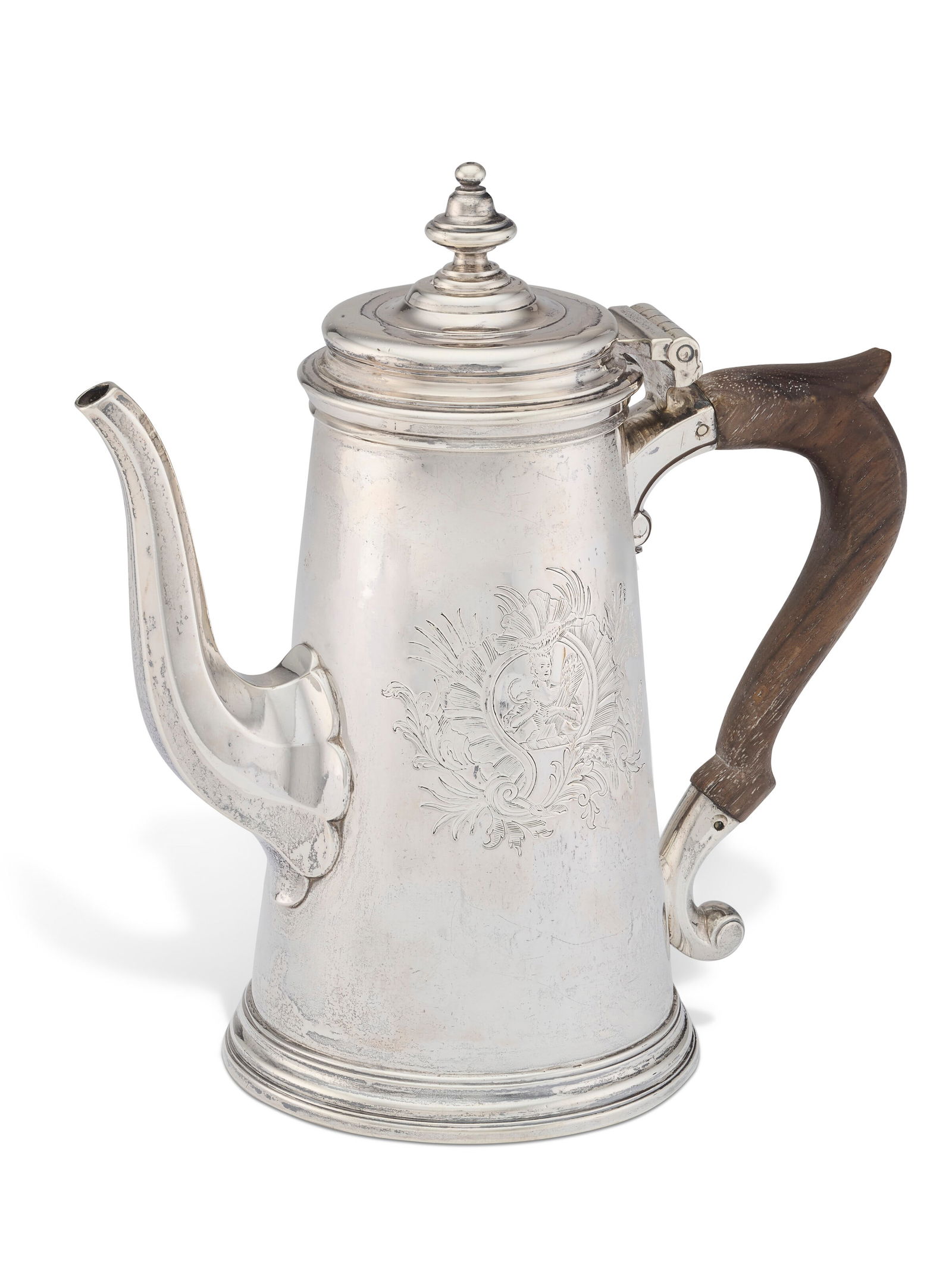 A GEORGE II SILVER COFFEE POT MARK OF GEORGE WICKES, LONDON, 1734 (1 of 3)