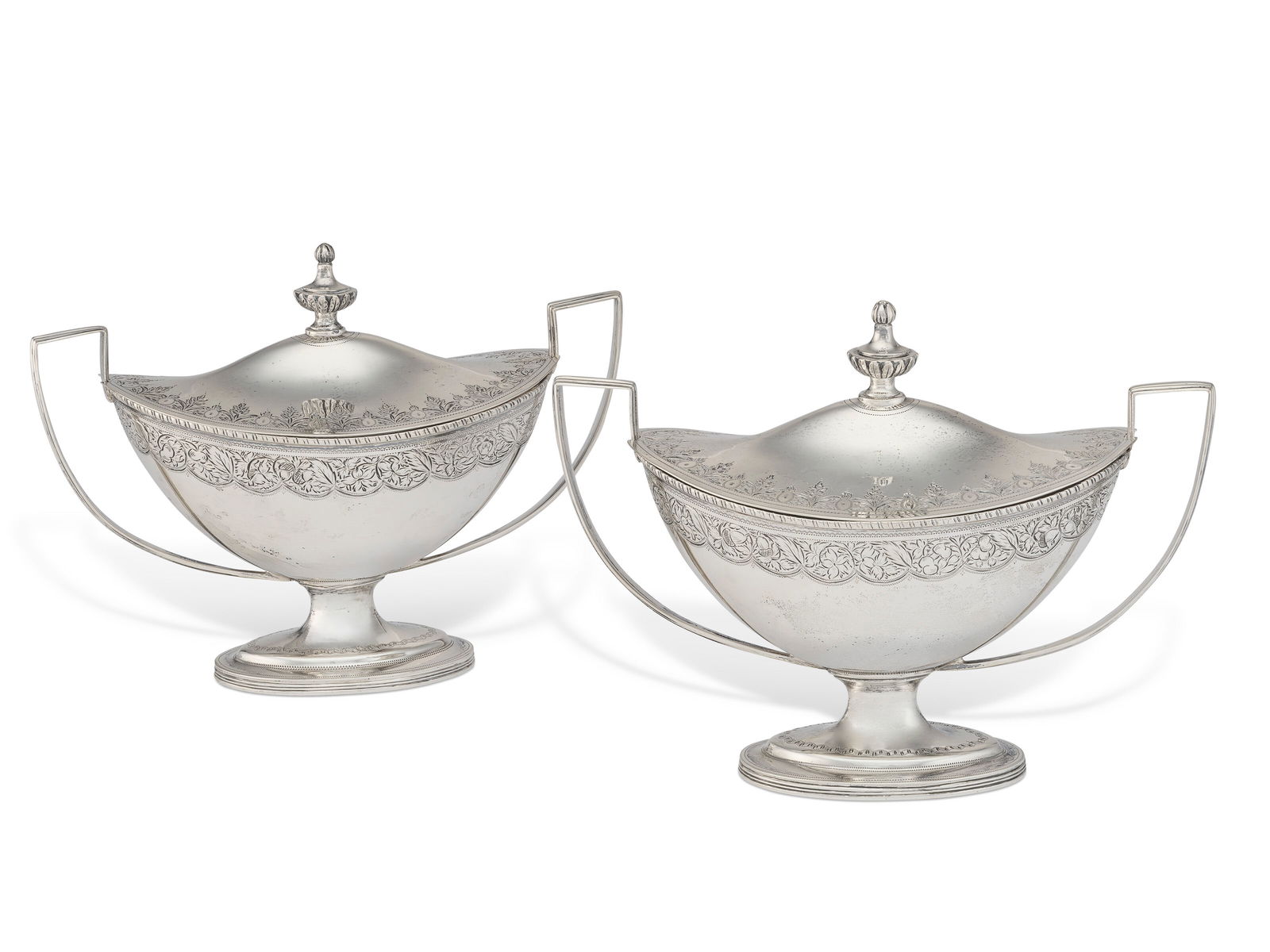 A PAIR OF GEORGE III SILVER SAUCE TUREENS AND COVERS MARK OF SAMUEL GODBEHERE, EDWARD WIGAN AND (1 of 1)