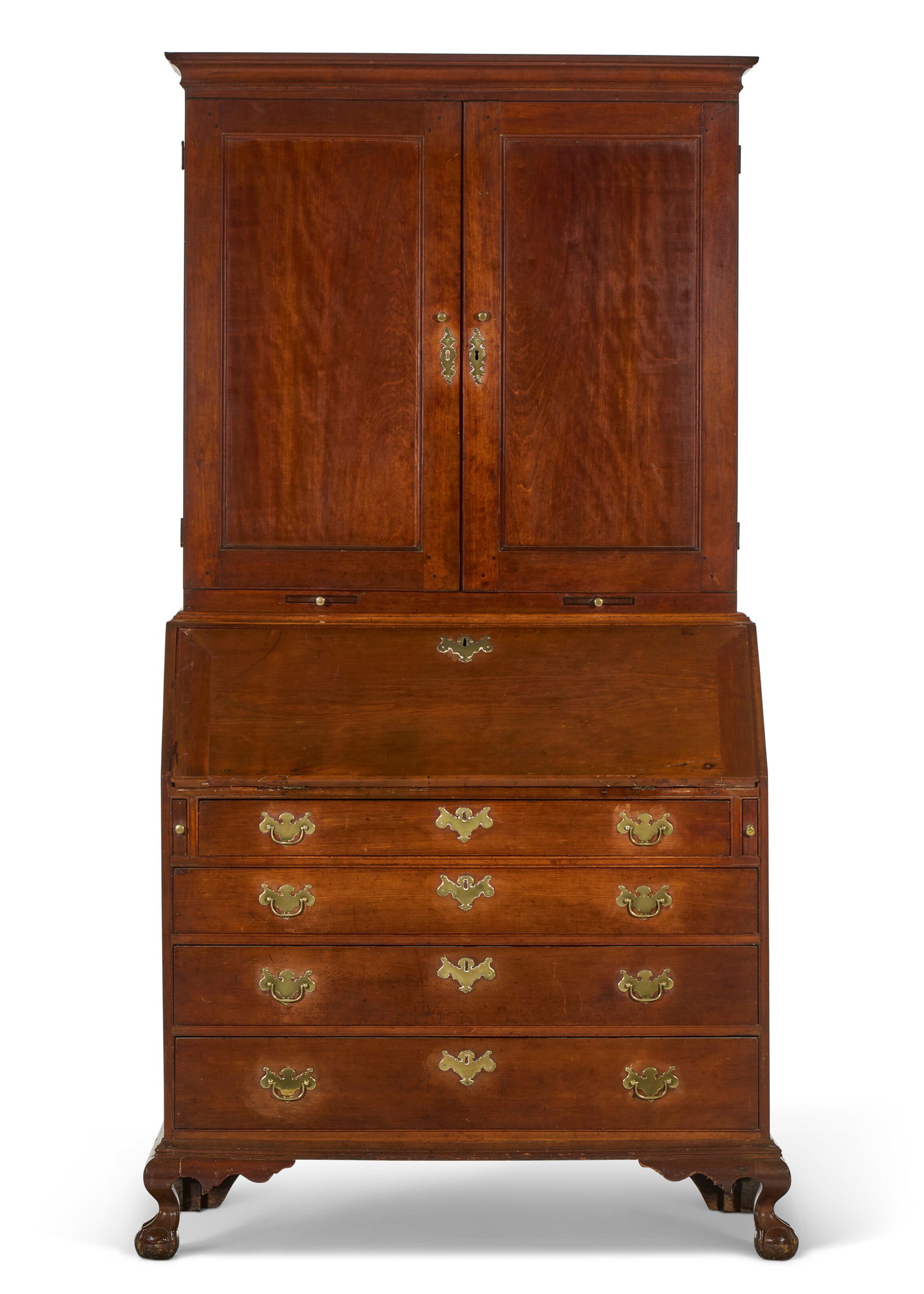 A LATE CHIPPENDALE CARVED CHERRYWOOD DESK AND BOOKCASE EASTERN CONNECTICUT OR MASSACHUSETTS,: A LATE CHIPPENDALE CARVED CHERRYWOOD DESK AND BOOKCASE EASTERN CONNECTICUT OR MASSACHUSETTS, 1790-1810 Details 84 in. (213.4 cm.) high, 45 in. (114.3 cm.) wide, 21 1/2 in. (54.6 cm.) deep 