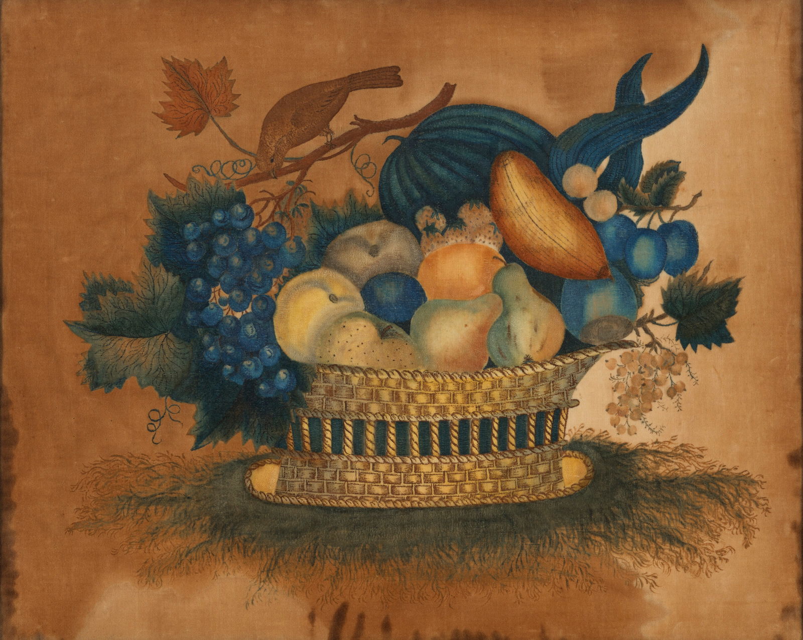 AMERICAN SCHOOL (19TH CENTURY) A Theorem Painting with Apples and Grapes in a Basket and a Bird: AMERICAN SCHOOL (19TH CENTURY) A Theorem Painting with Apples and Grapes in a Basket and a Bird Details AMERICAN SCHOOL (19TH CENTURY) A Theorem Painting with Apples and Grapes in a Basket and a