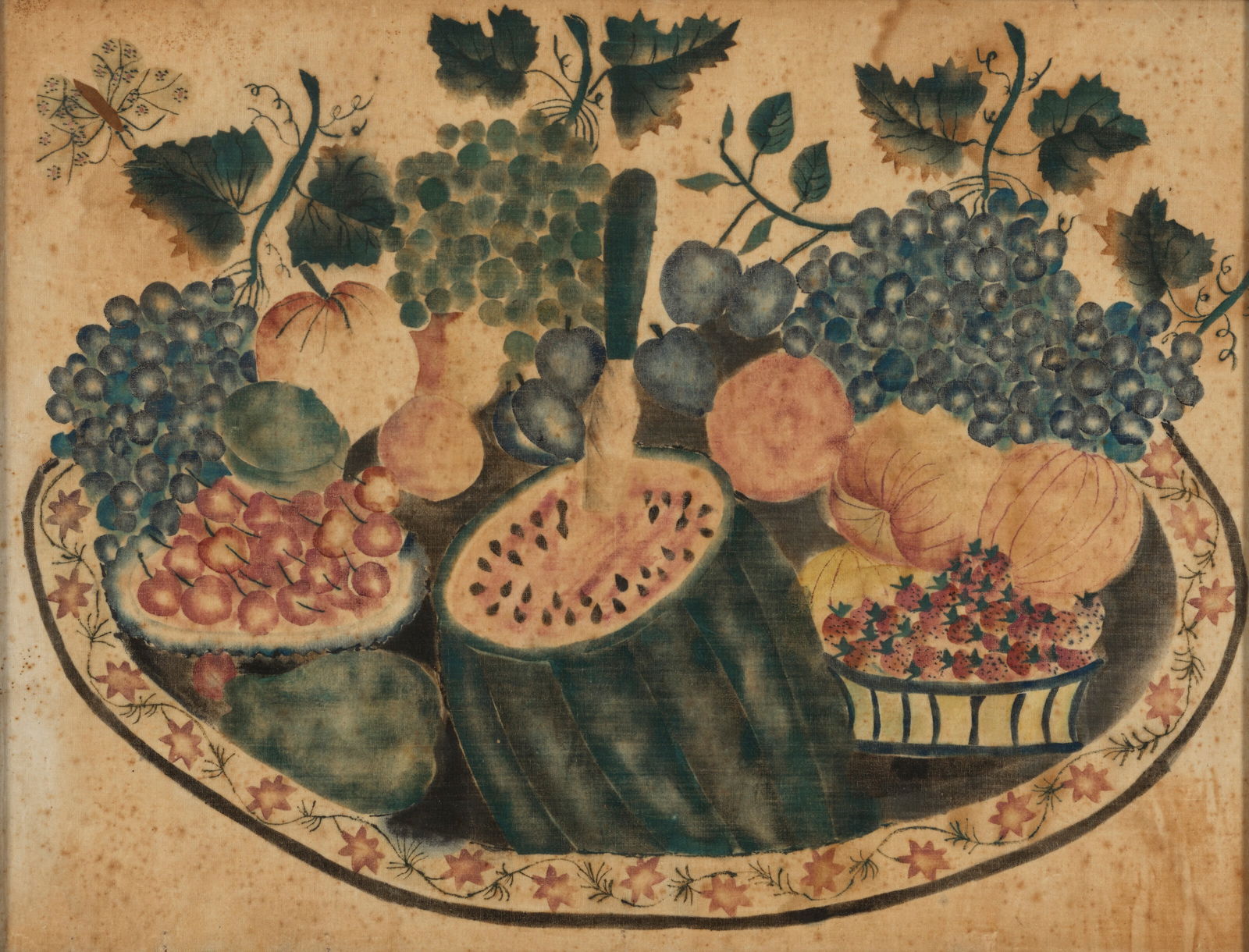 AMERICAN SCHOOL (19TH CENTURY) A Theorem Painting with Fruit on a Tray: AMERICAN SCHOOL (19TH CENTURY) A Theorem Painting with Fruit on a Tray Details AMERICAN SCHOOL (19TH CENTURY) A Theorem Painting with Fruit on a Tray watercolor on velvet 16 x 21 in. (40.6 x 53.3