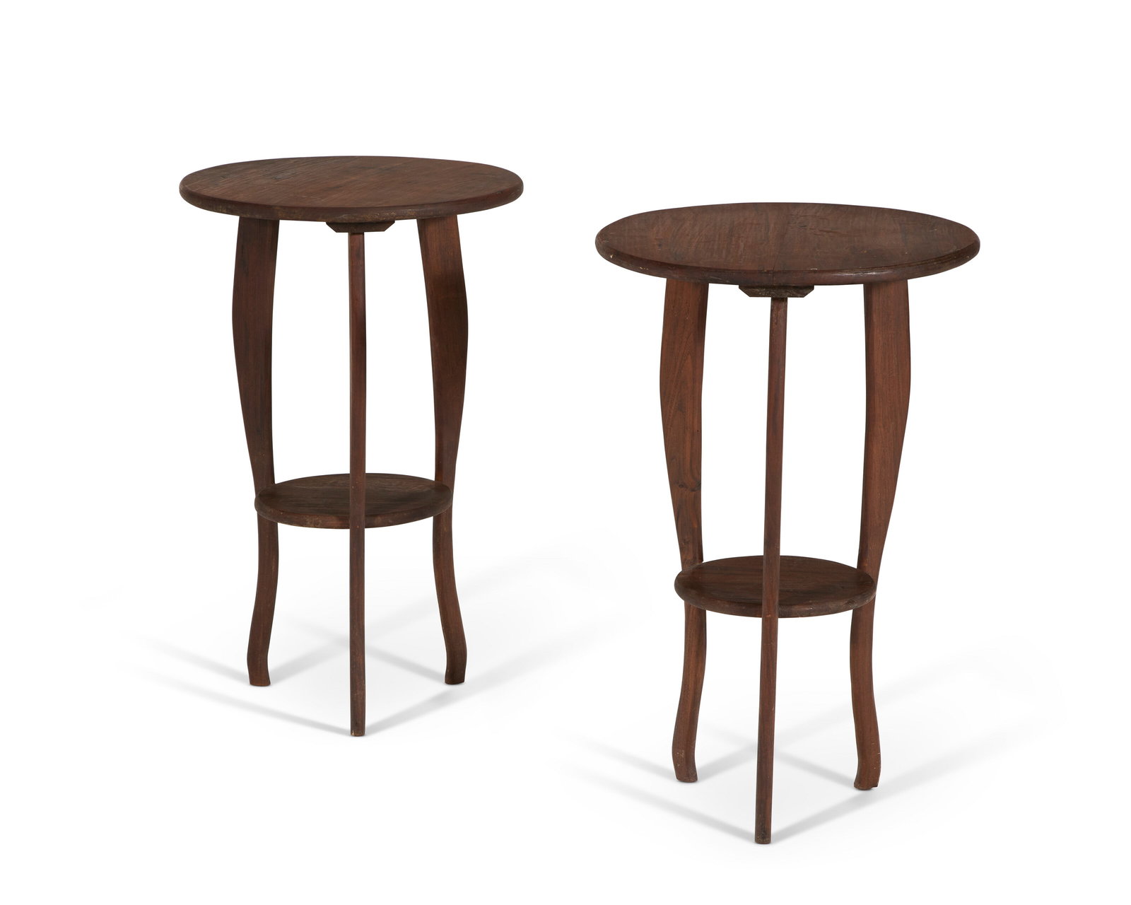 TWO CARVED WALNUT CIRCULAR SIDE TABLES MADE BY PRESIDENT JIMMY CARTER (1924-2024), DATED 1985 (1 of 4)