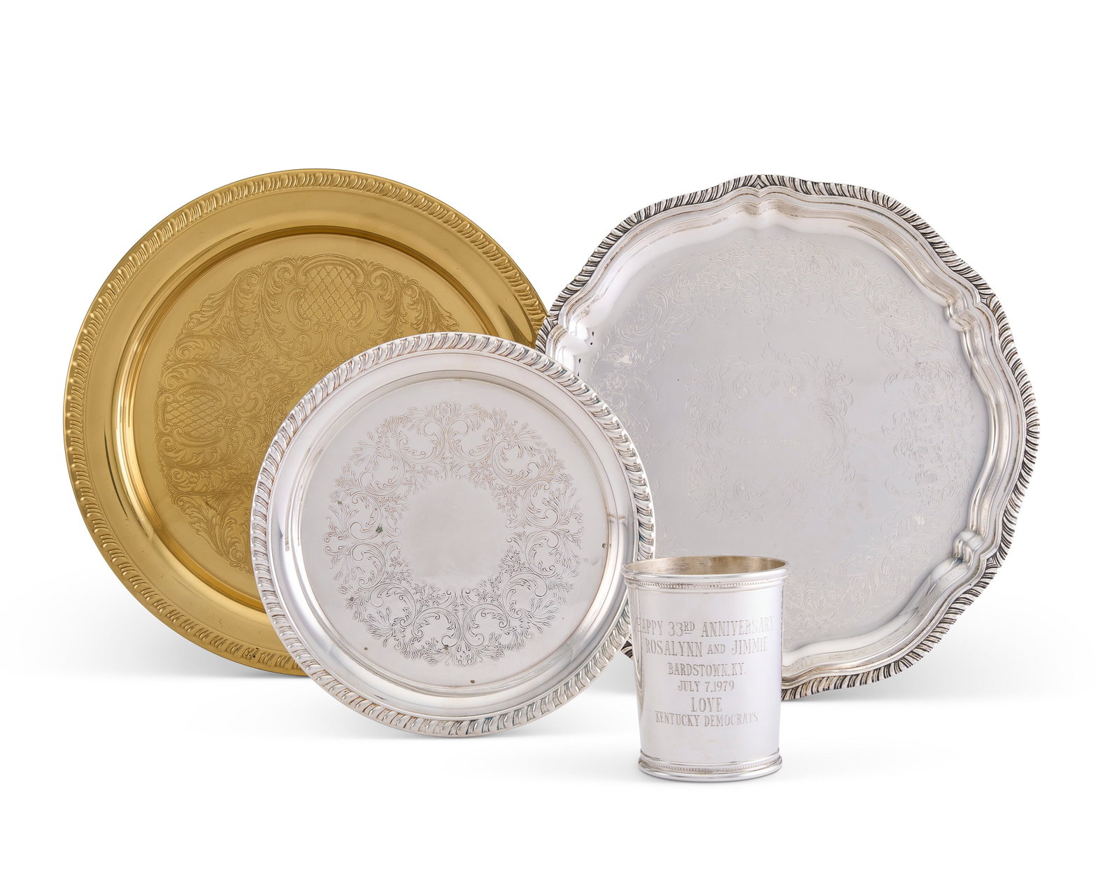 JIMMY AND ROSALYNN CARTER: FOUR AMERICAN SILVER AND SILVER-PLATED PRESENTATION WARES VARIOUS MAKERS, (1 of 7)