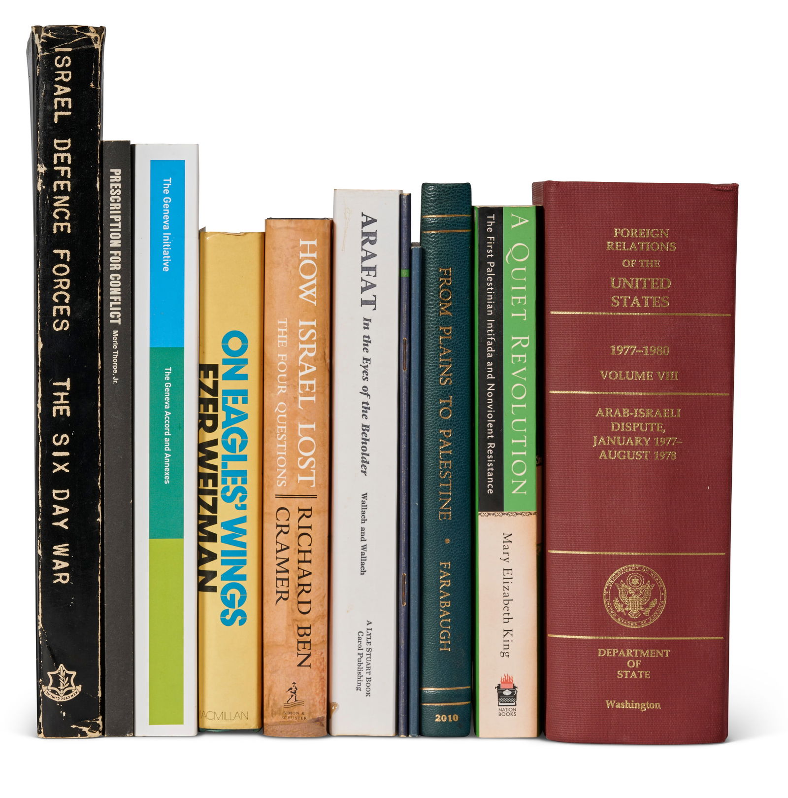 A COLLECTION OF BOOKS ON ISRAEL VARIOUS AUTHORS: A COLLECTION OF BOOKS ON ISRAEL VARIOUS AUTHORS Details CARTER, James Earl. A group of eleven books on Israel and Palestine. All stamped with "from the personal library of Jimmy Carter," either on