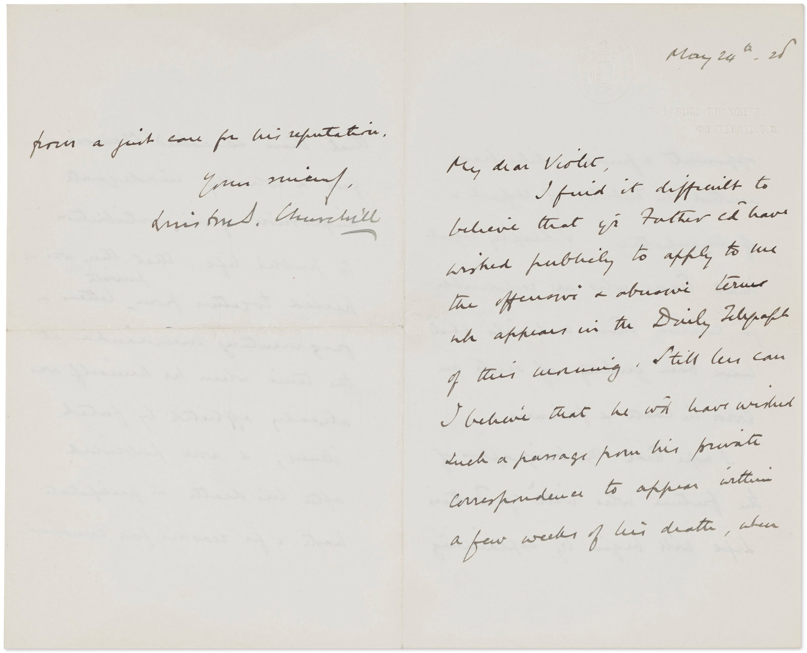 WINSTON S. CHURCHILL (1874-1965) Autograph letter signed, 24 May 1928: WINSTON S. CHURCHILL (1874-1965) Autograph letter signed, 24 May 1928 Details WINSTON S. CHURCHILL (1874-1965) Autograph letter signed, 24 May 1928 Lot Essay CHURCHILL, Winston S. (1874-1965).
